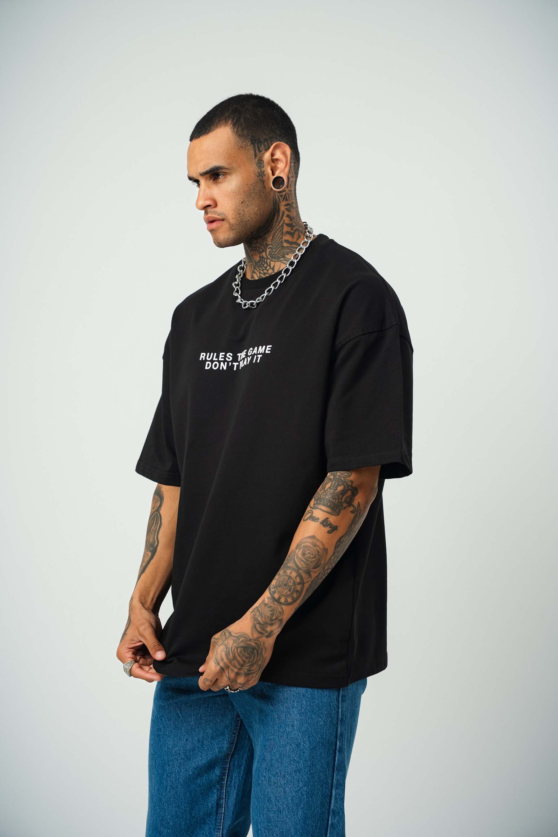 The Fathers Baskılı Siyah Oversize T-Shirt