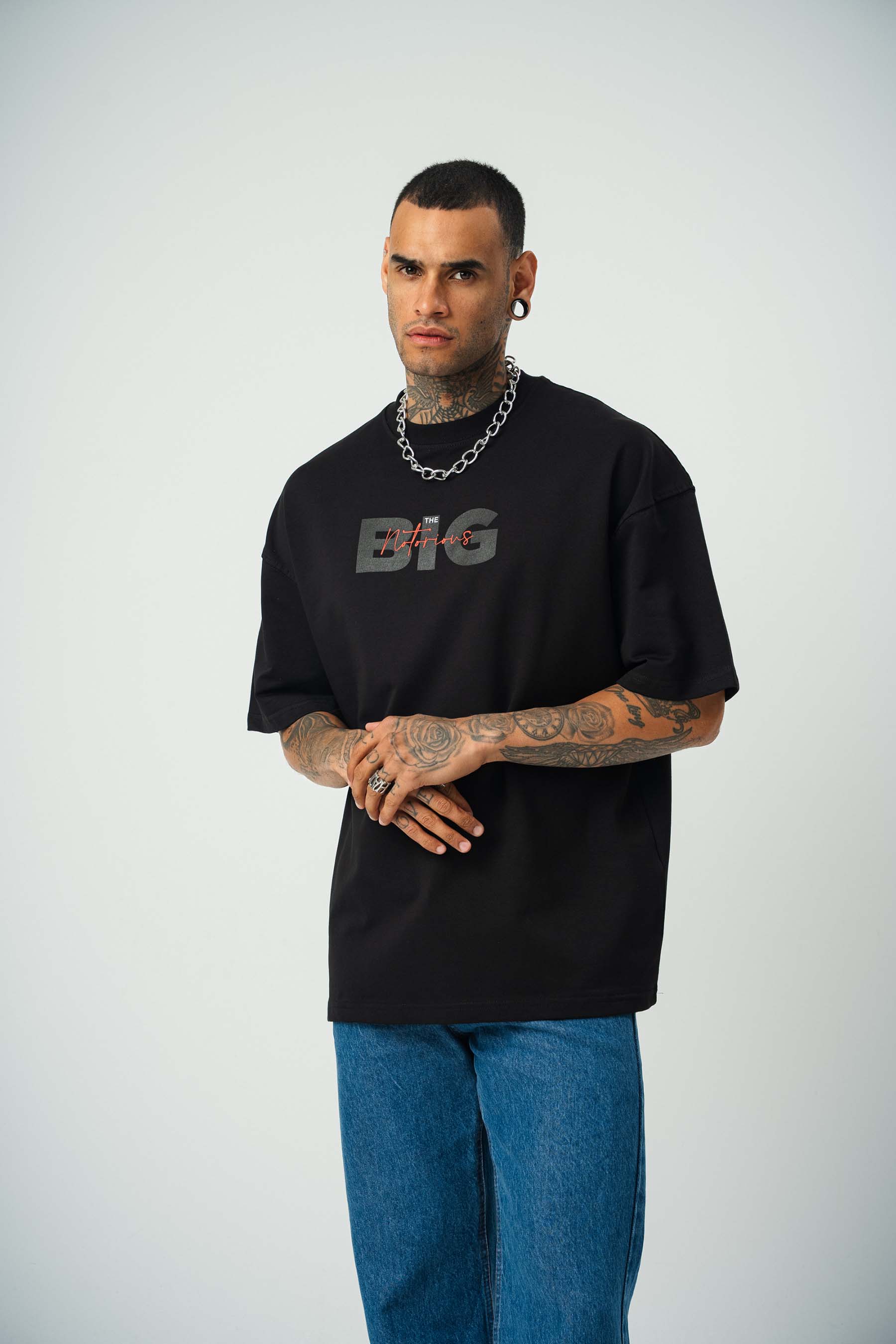 Biggie Baskılı Siyah Oversize T-Shirt