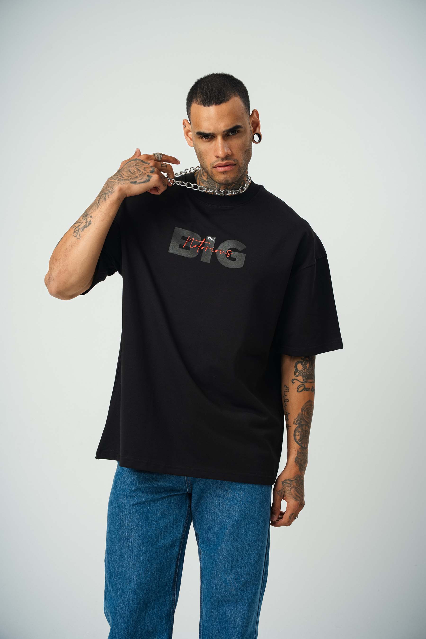Biggie Baskılı Siyah Oversize T-Shirt