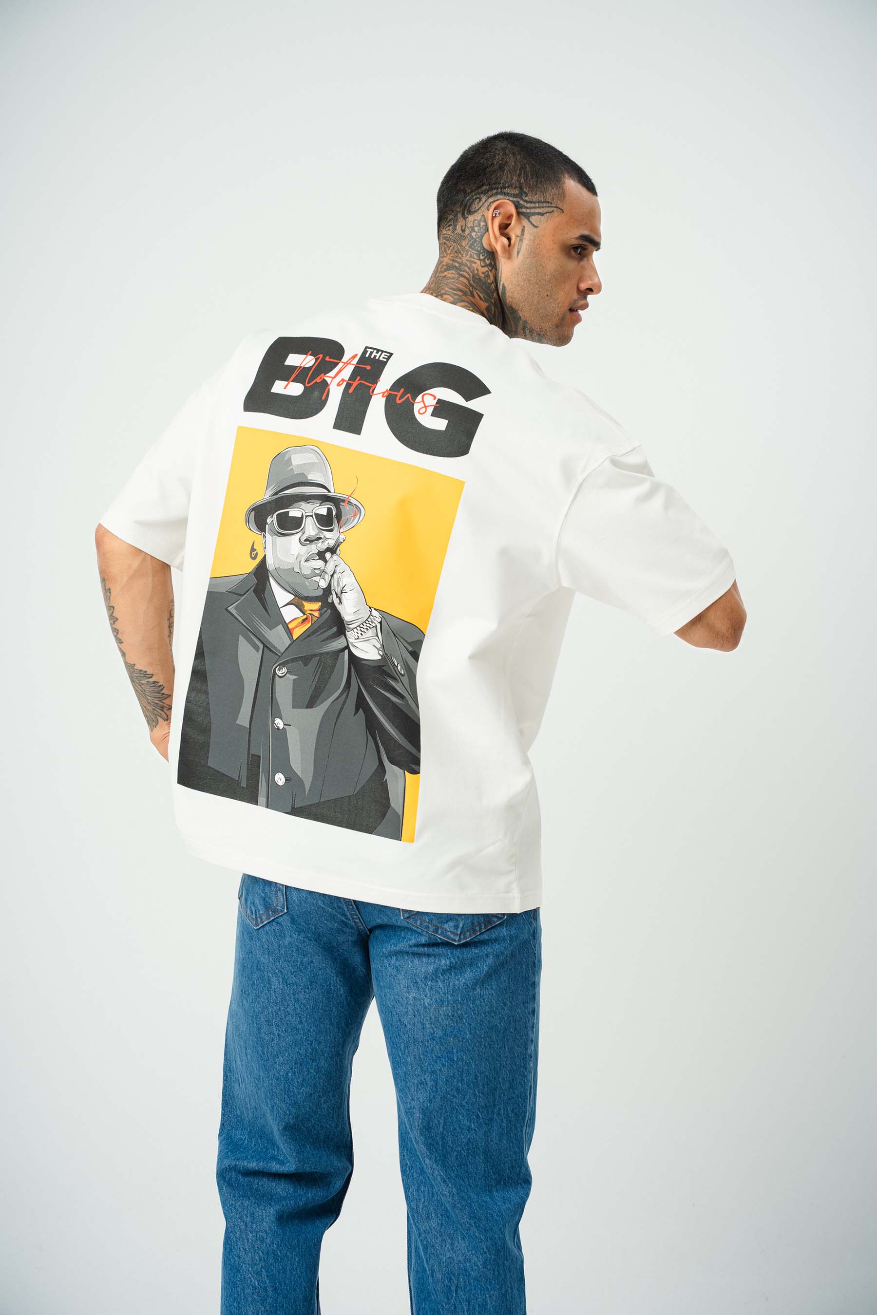 Biggie Baskılı Beyaz Oversize T-Shirt