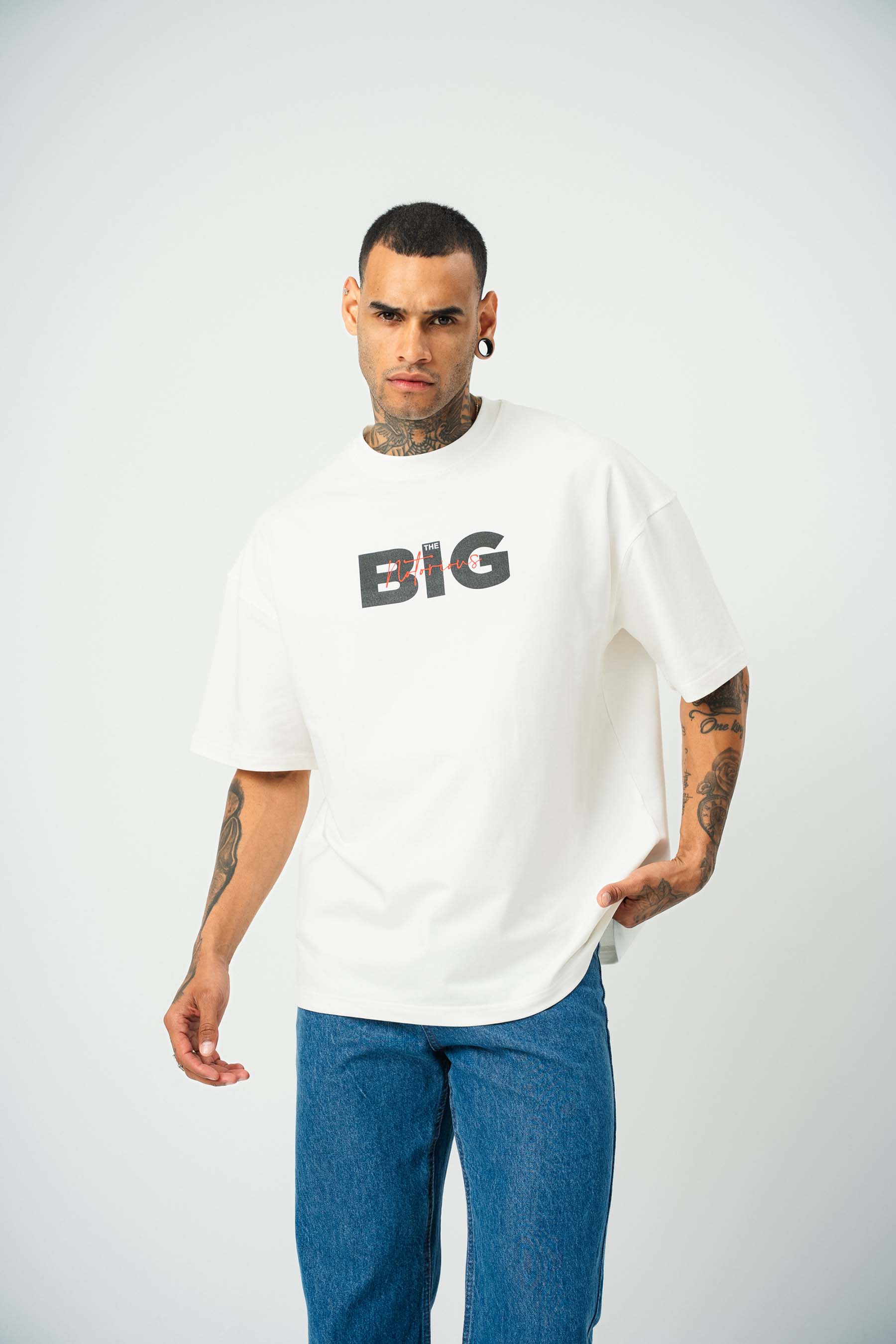 Biggie Baskılı Beyaz Oversize T-Shirt