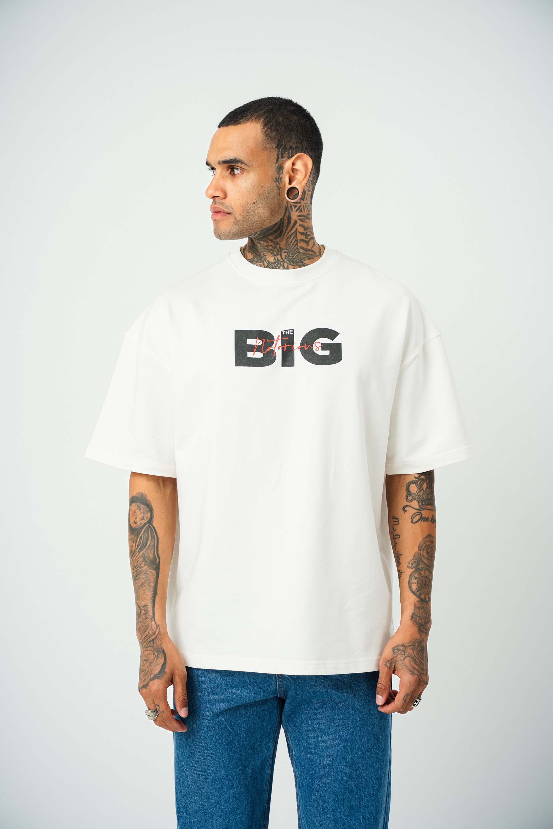 Biggie Baskılı Beyaz Oversize T-Shirt