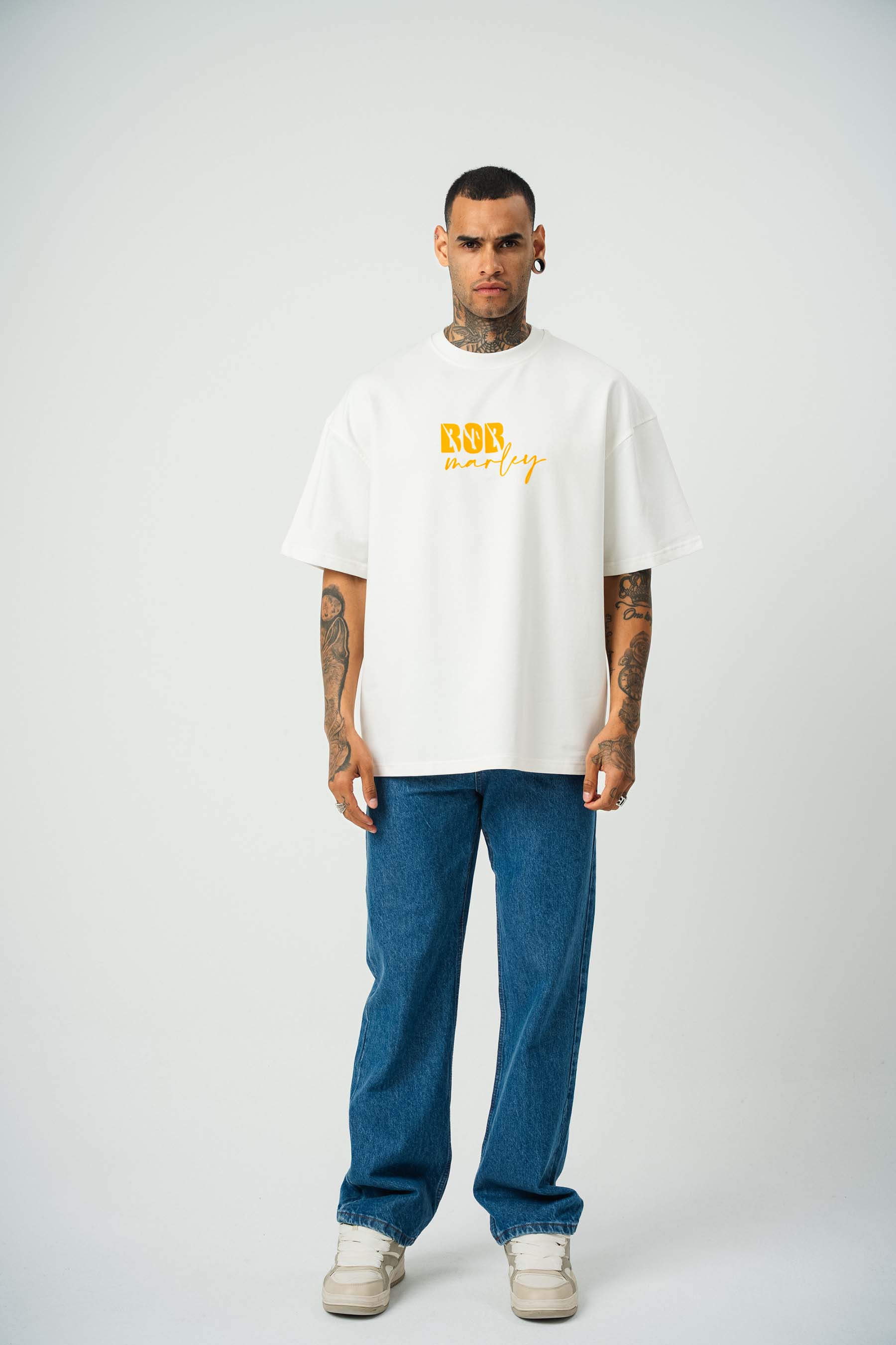 Bob Marley Baskılı Beyaz Oversize T-Shirt