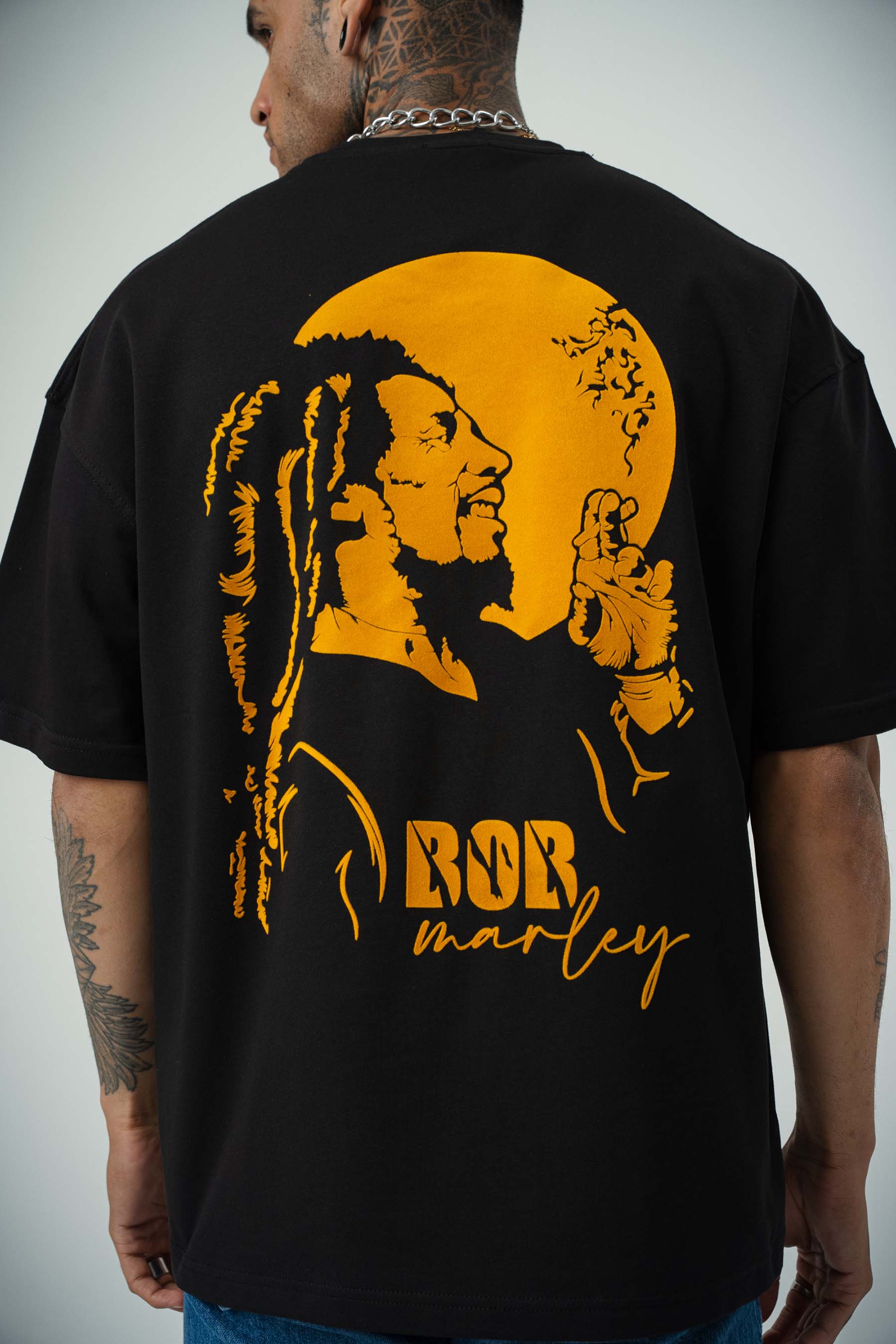 Bob Marley Baskılı Siyah Oversize T-Shirt