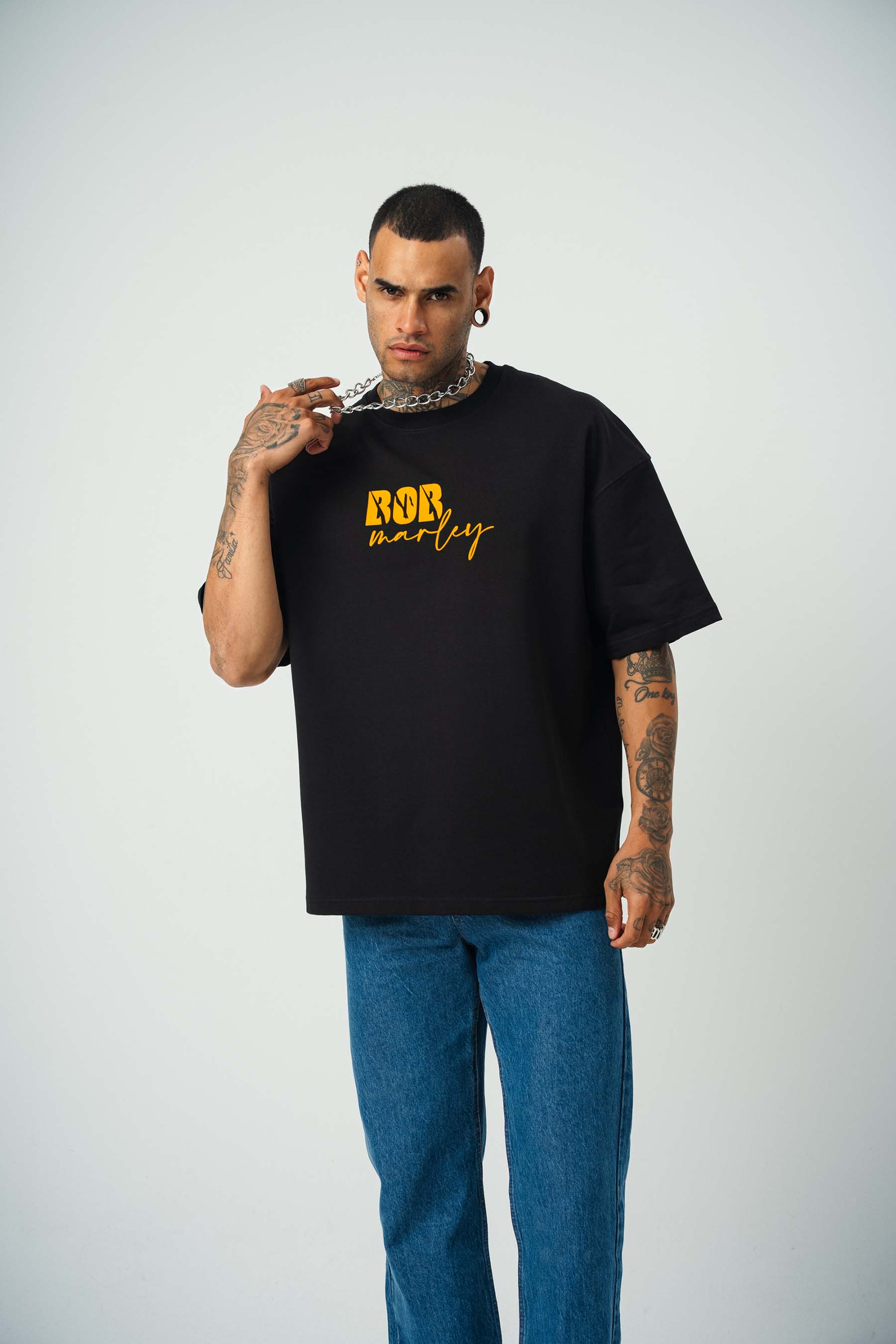 Bob Marley Baskılı Siyah Oversize T-Shirt