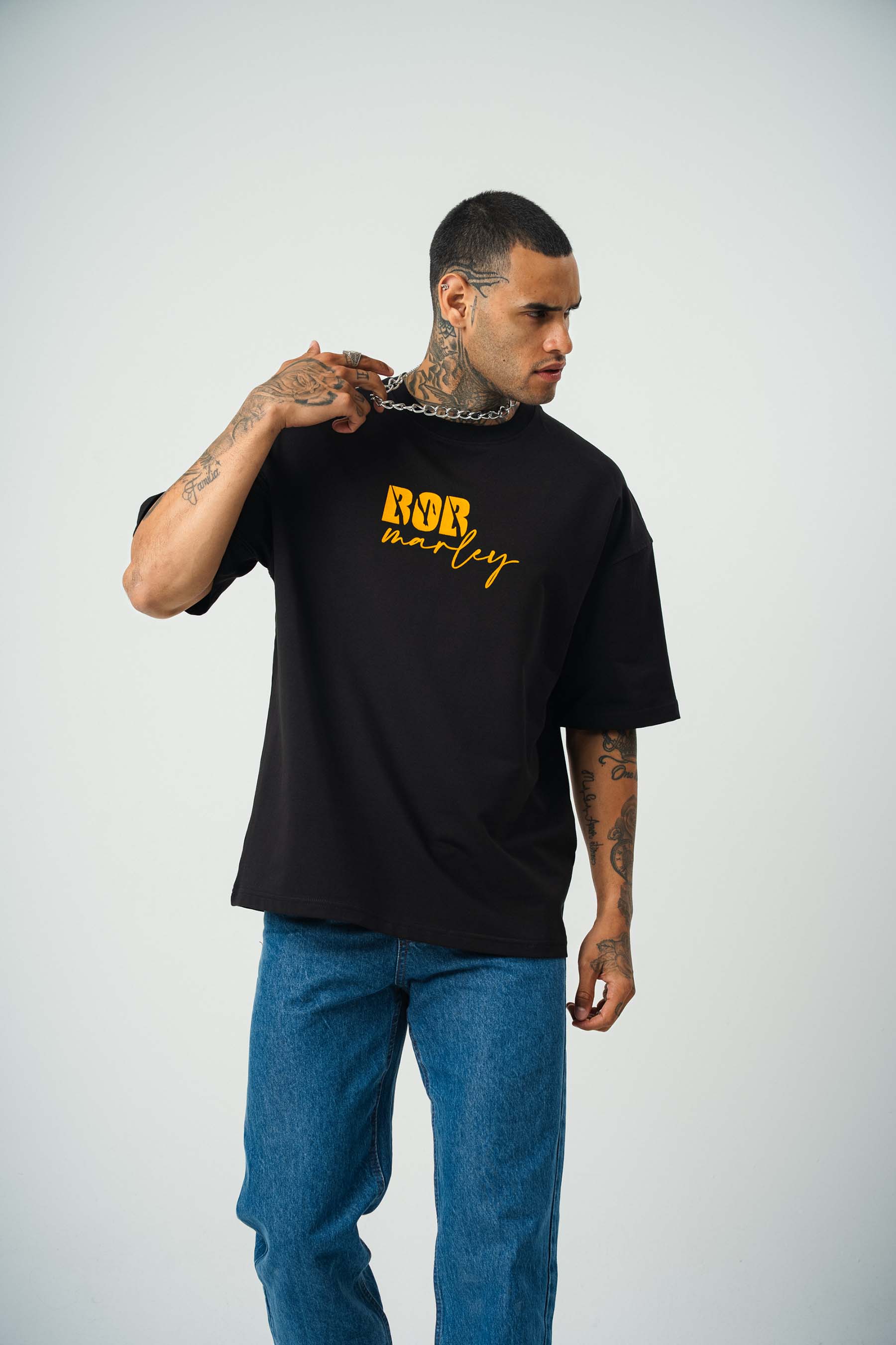 Bob Marley Baskılı Siyah Oversize T-Shirt