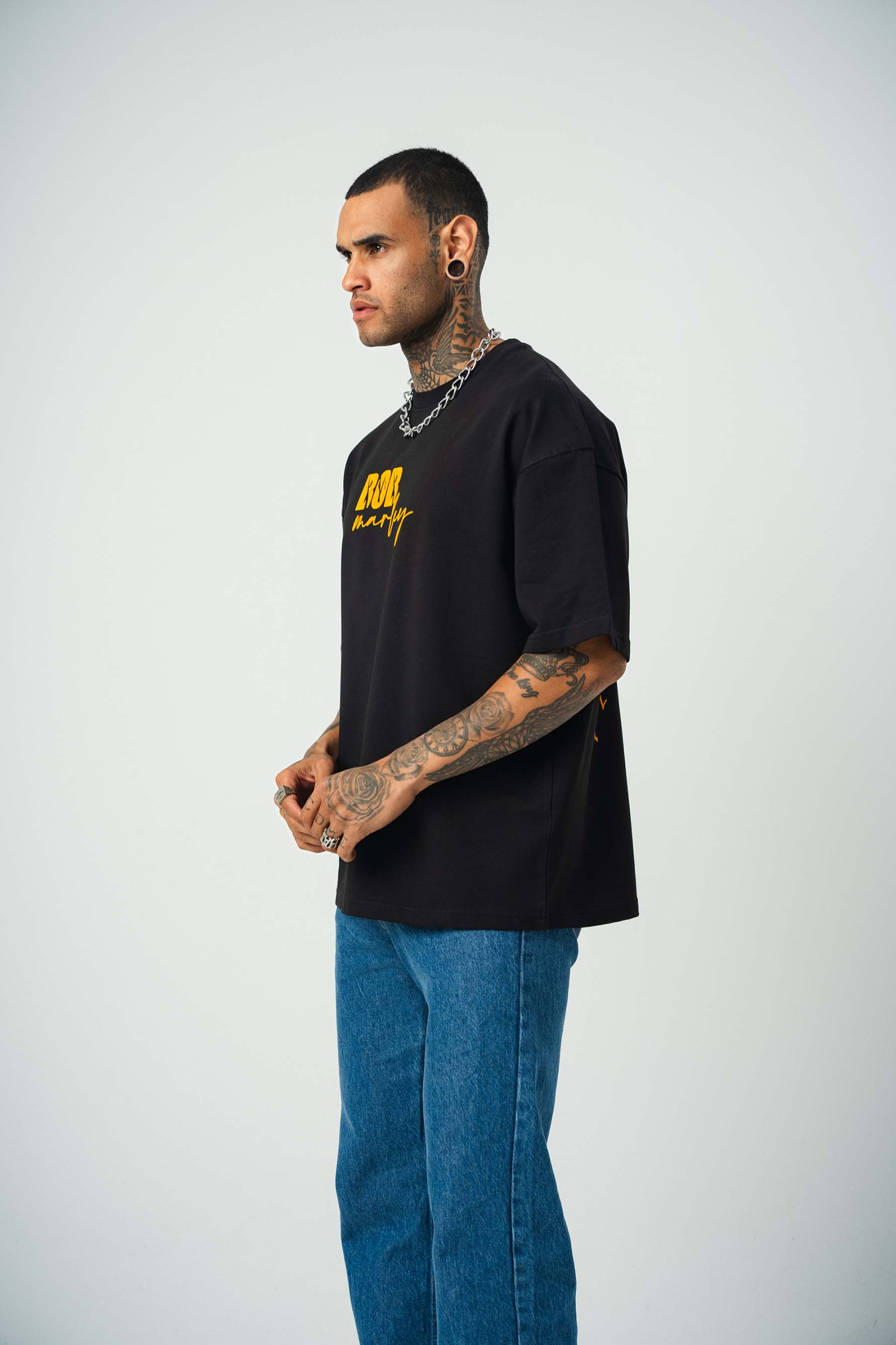 Bob Marley Baskılı Siyah Oversize T-Shirt