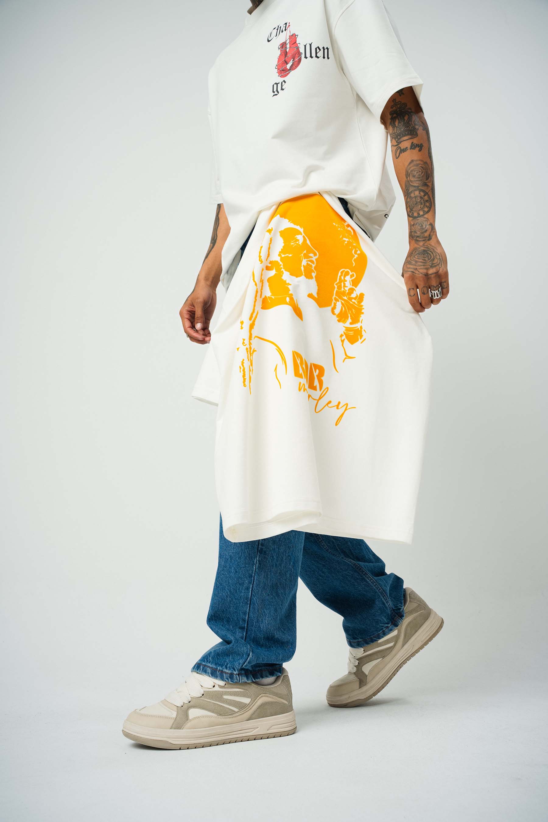 Bob Marley Baskılı Beyaz Oversize T-Shirt