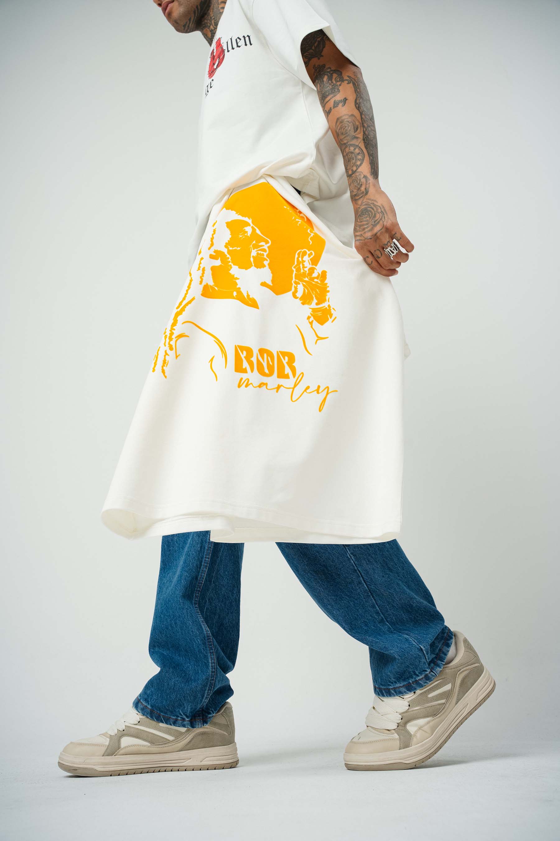 Bob Marley Baskılı Beyaz Oversize T-Shirt