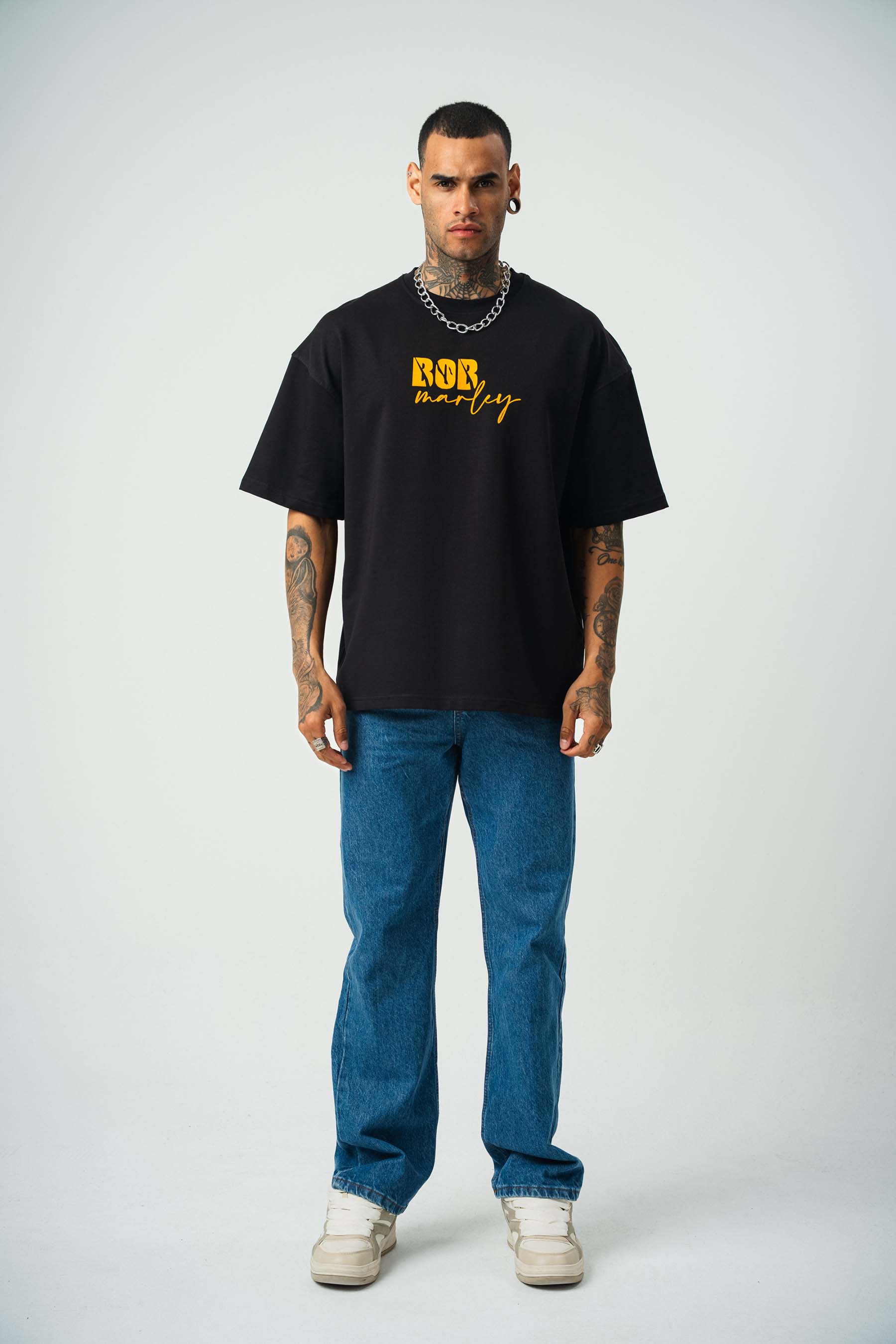 Bob Marley Baskılı Siyah Oversize T-Shirt