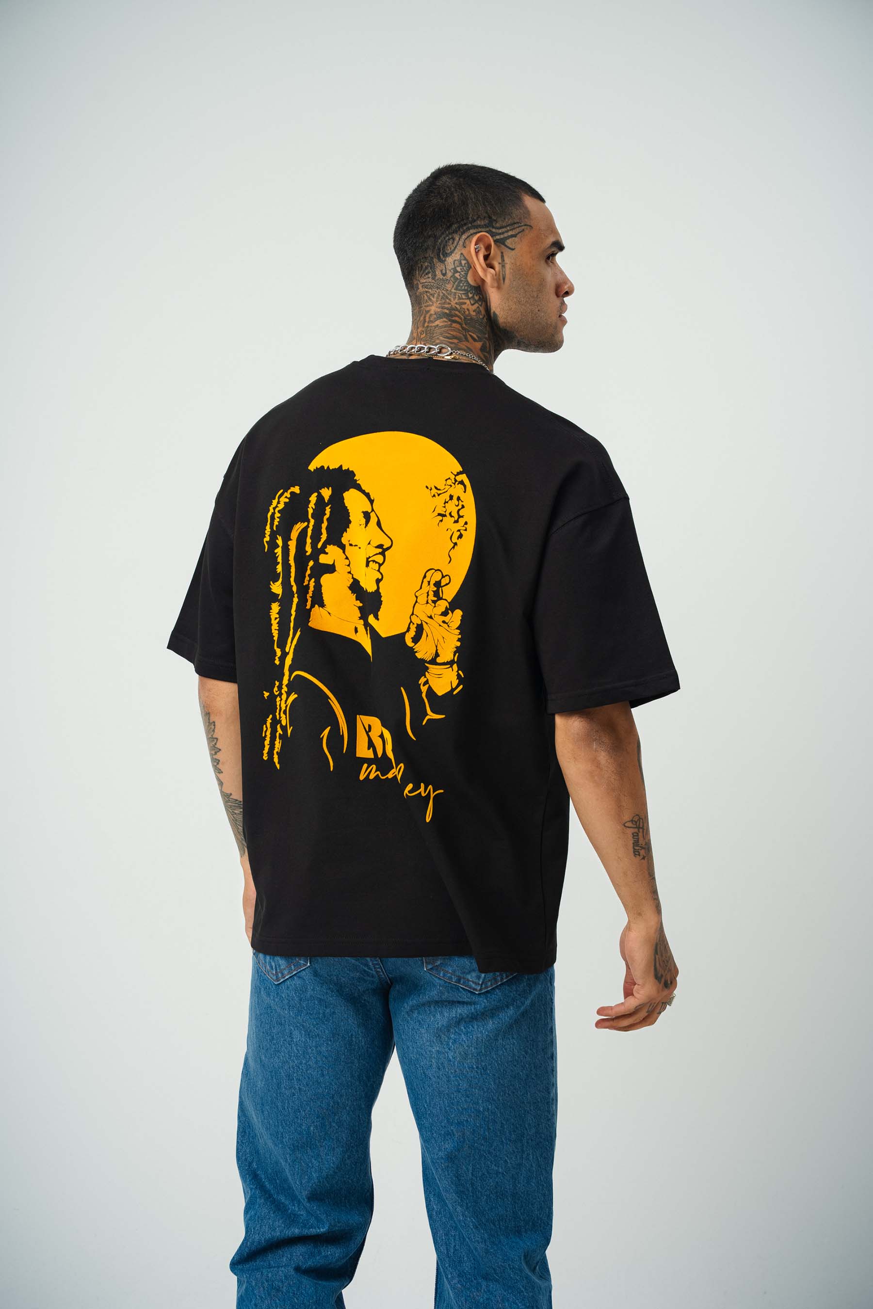 Bob Marley Baskılı Siyah Oversize T-Shirt