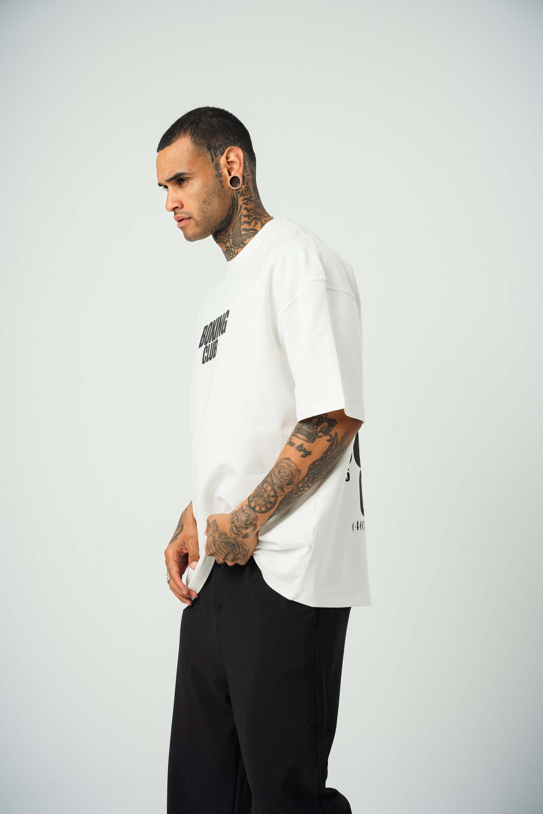 Boxing Club Baskılı Beyaz Oversize T-Shirt