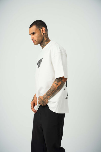 Boxing Club Baskılı Beyaz Oversize T-Shirt