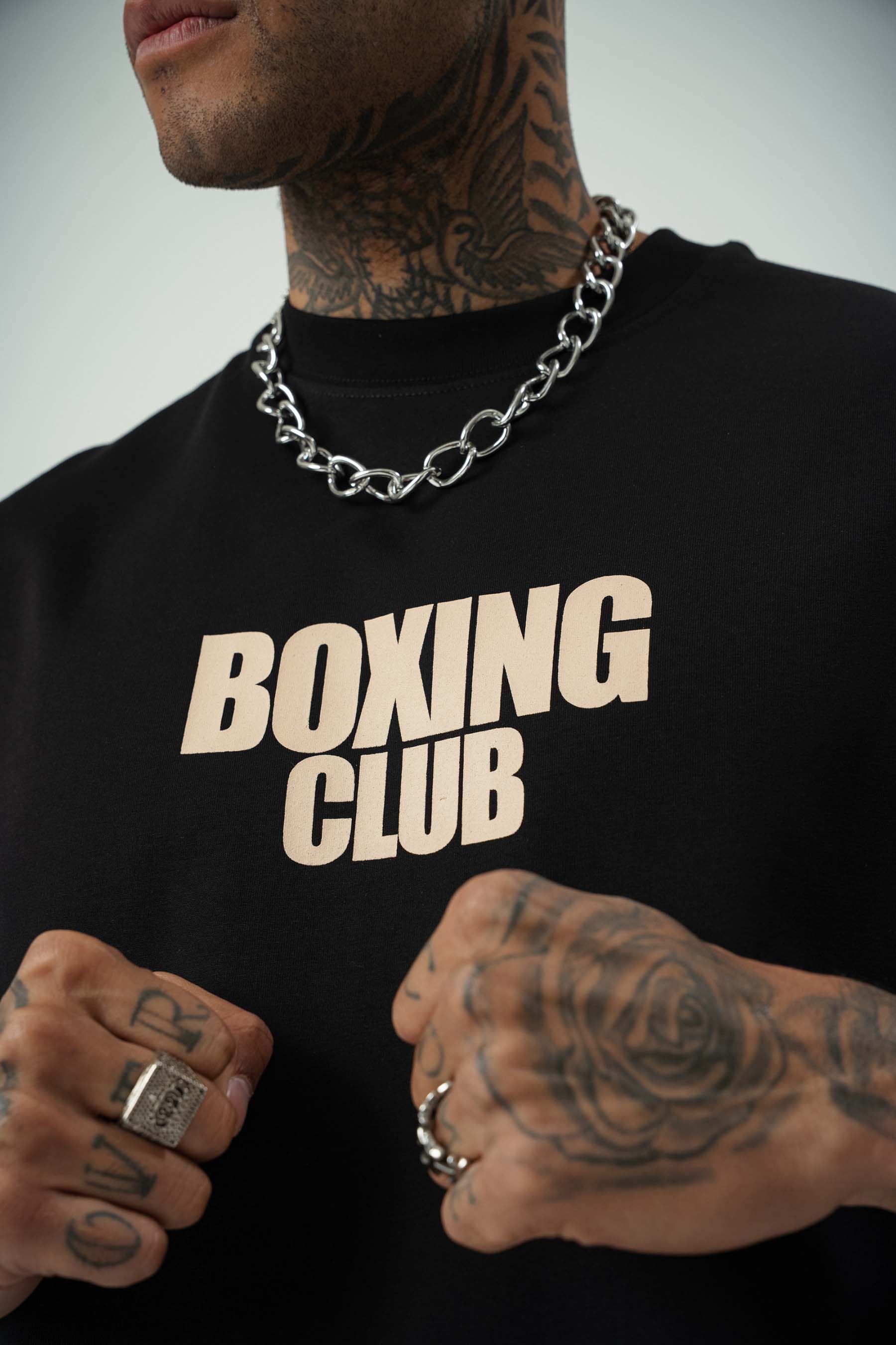 Boxing Club Baskılı Siyah Oversize T-Shirt