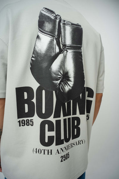 Boxing Club Baskılı Gri Oversize T-Shirt