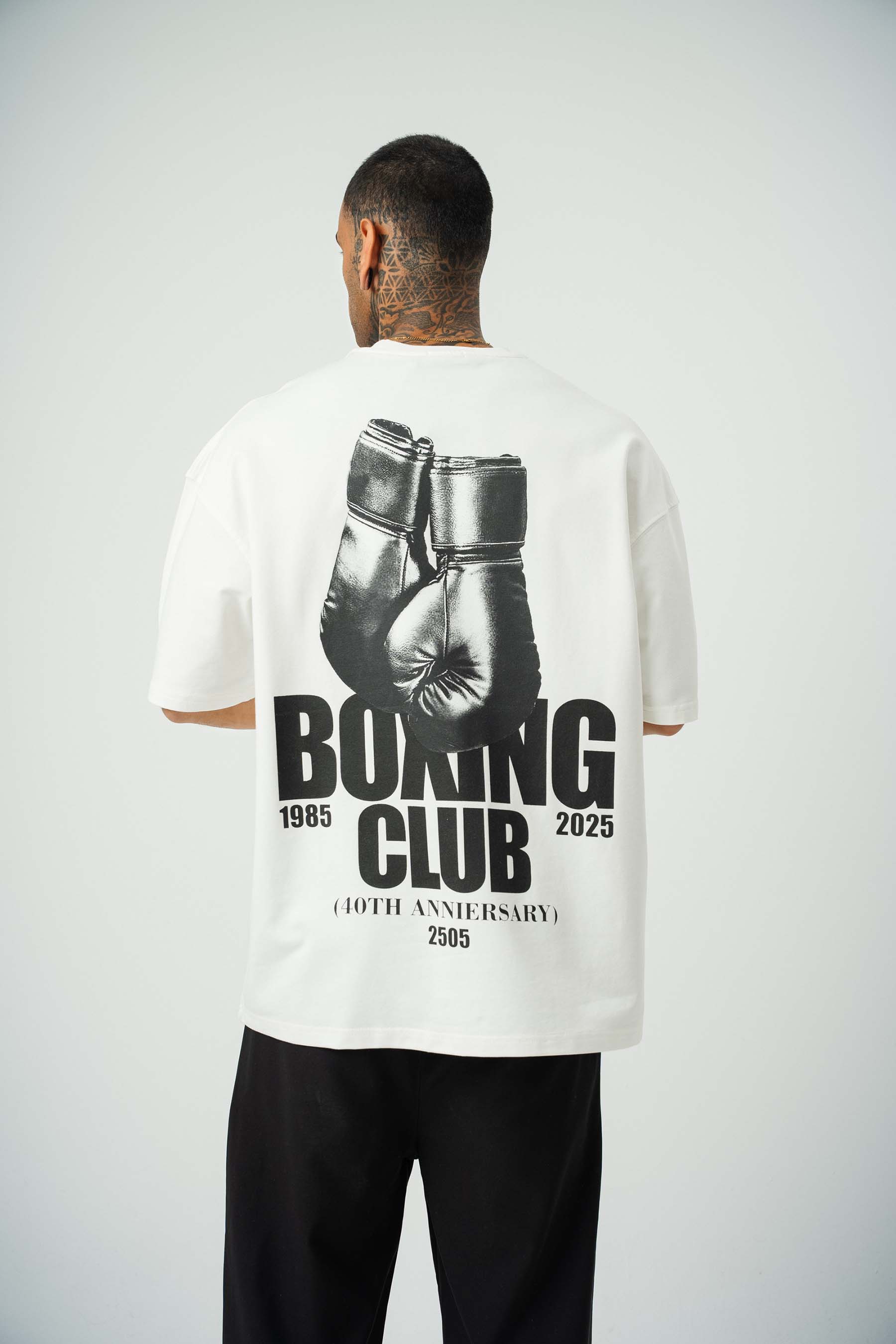 Boxing Club Baskılı Beyaz Oversize T-Shirt
