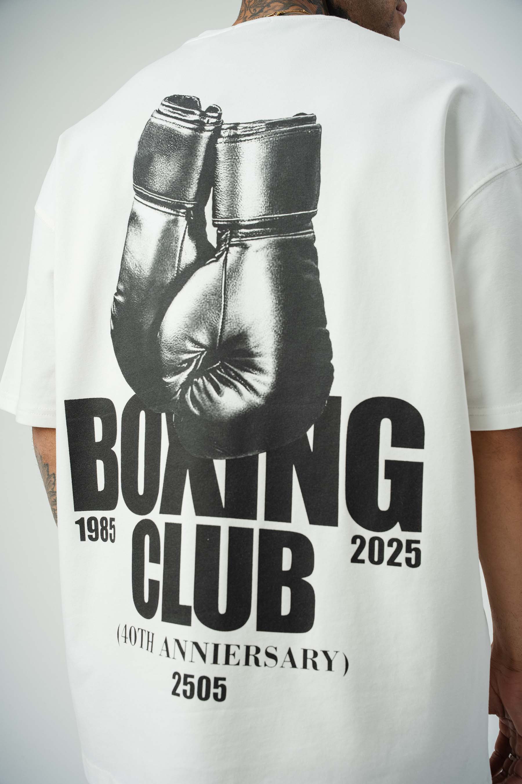 Boxing Club Baskılı Beyaz Oversize T-Shirt