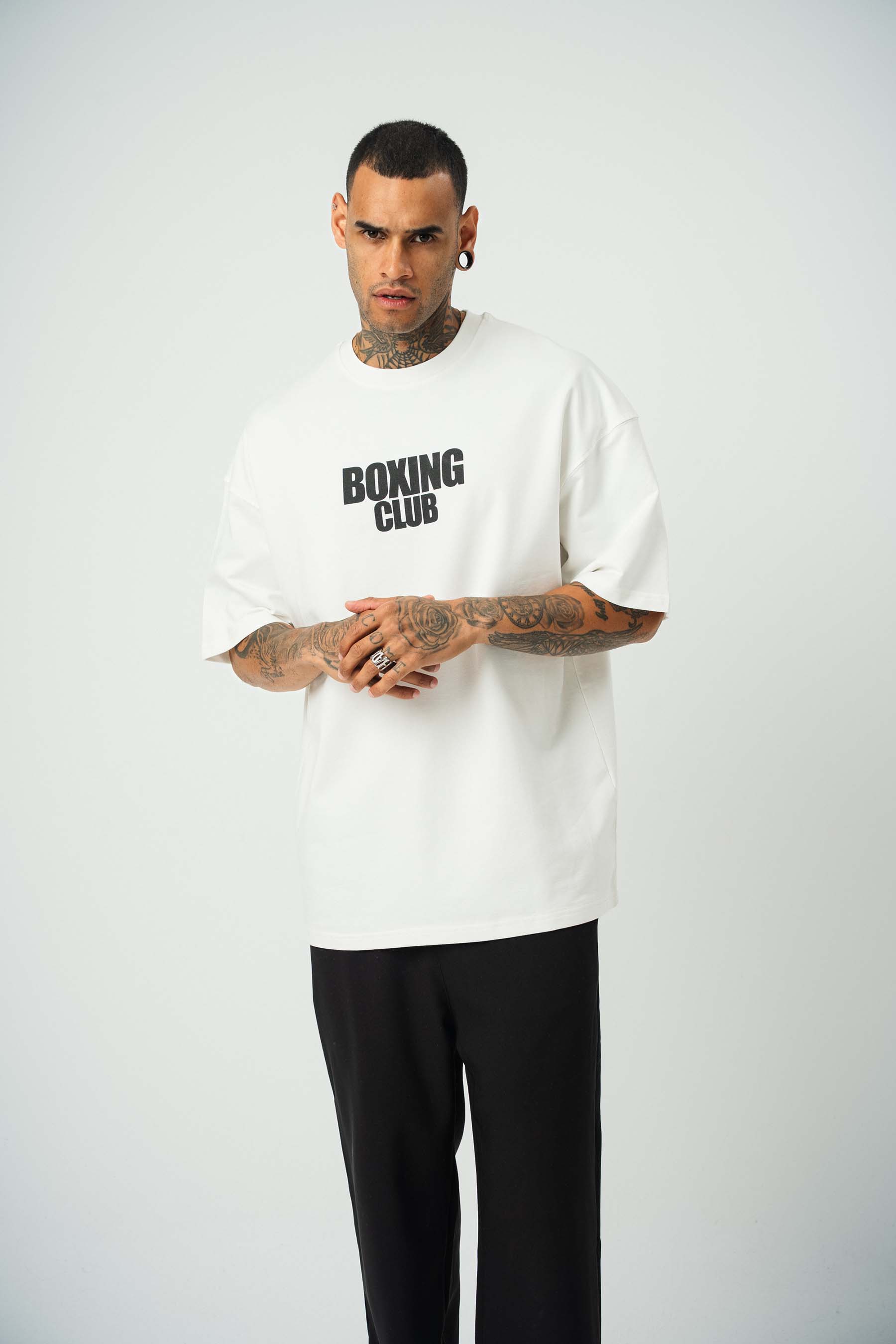 Boxing Club Baskılı Beyaz Oversize T-Shirt