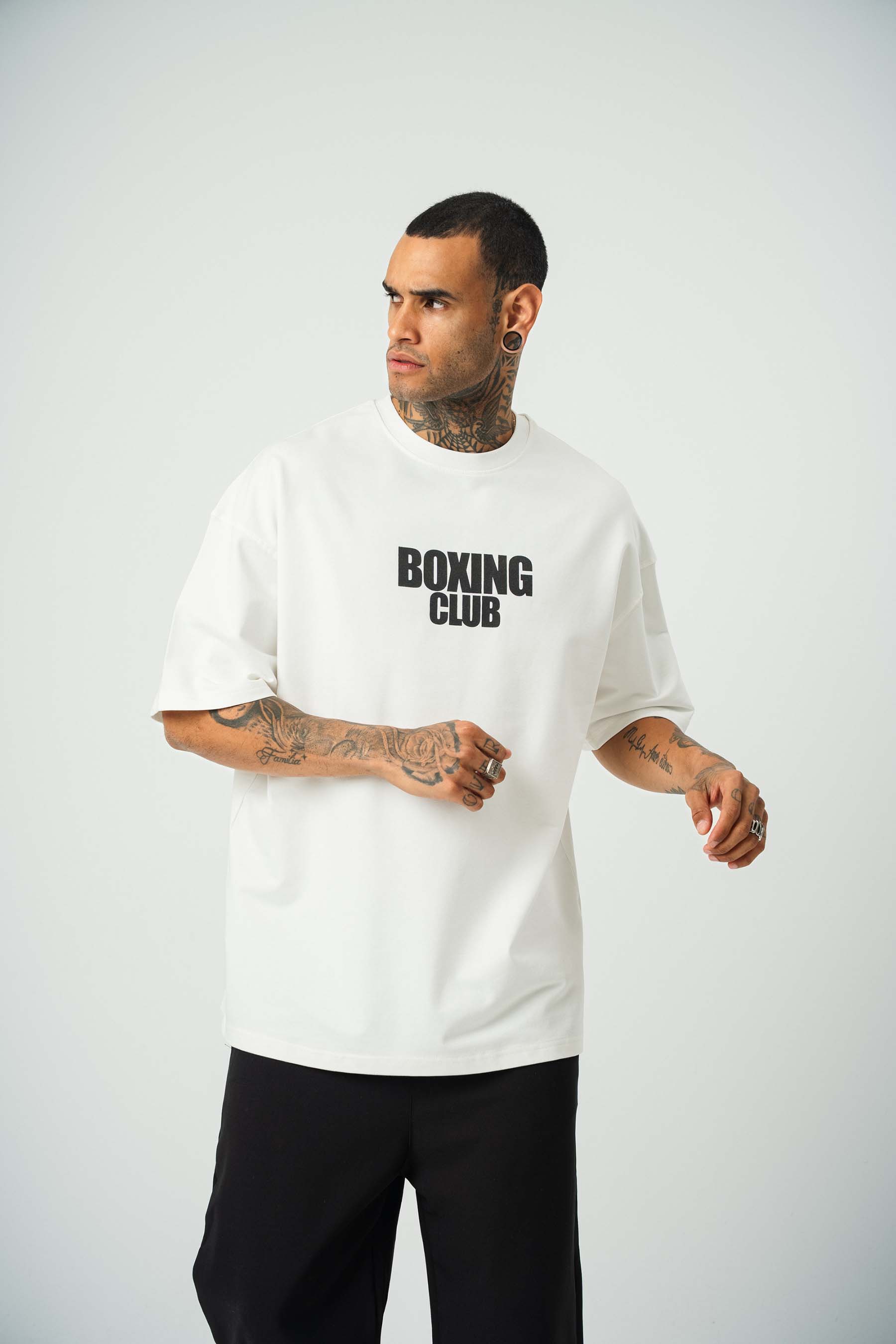 Boxing Club Baskılı Beyaz Oversize T-Shirt