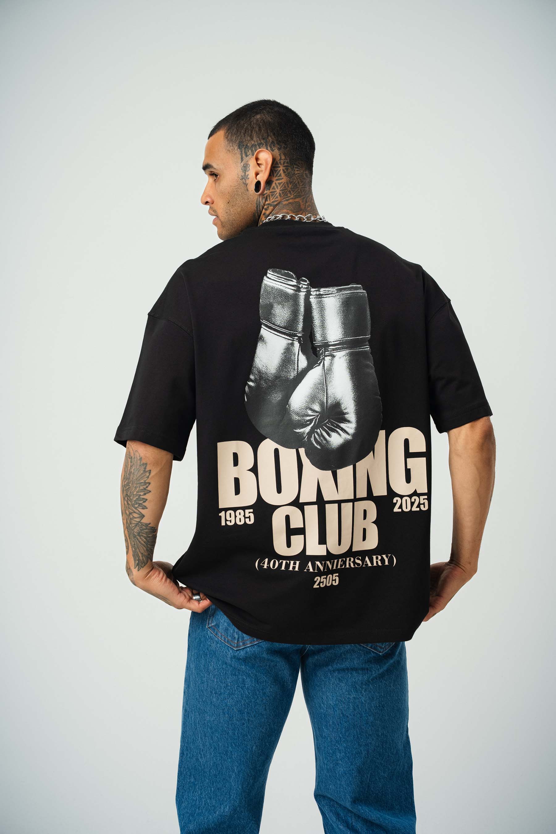 Boxing Club Baskılı Siyah Oversize T-Shirt