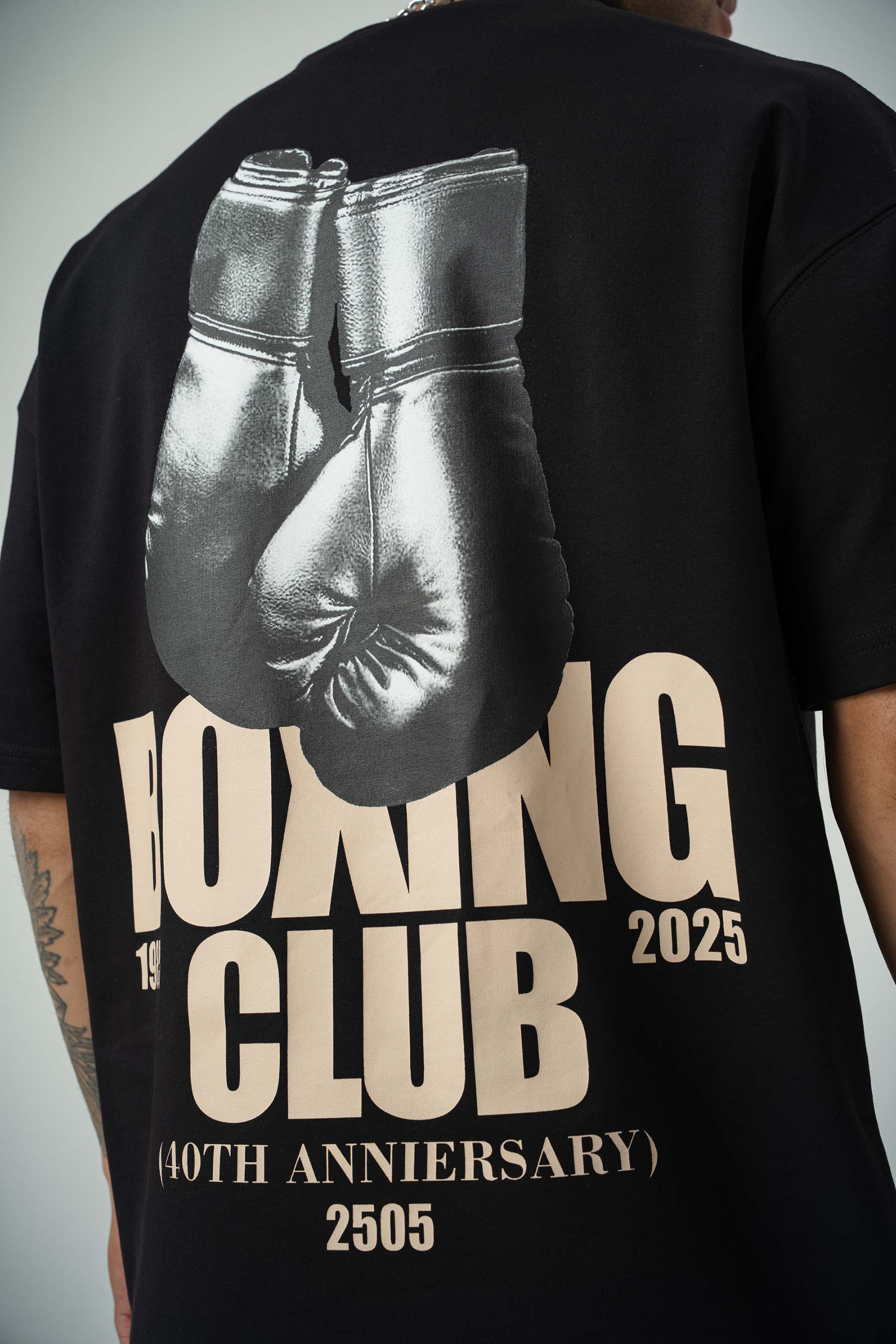 Boxing Club Baskılı Siyah Oversize T-Shirt