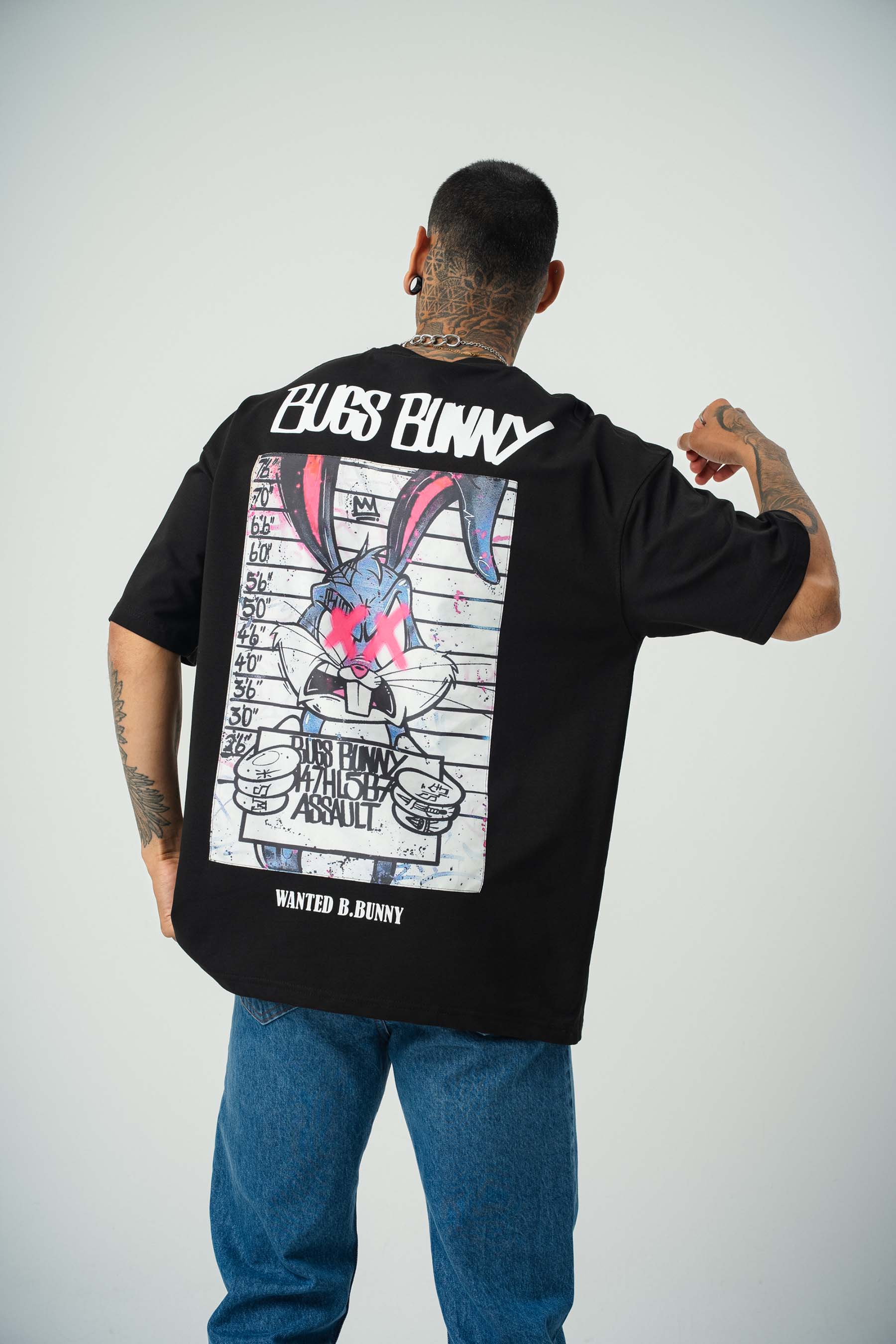 Bugs Bunny Baskılı Siyah Oversize T-Shirt