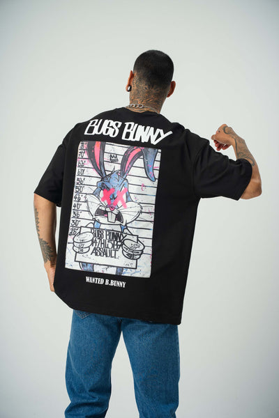 Bugs Bunny Baskılı Siyah Oversize T-Shirt