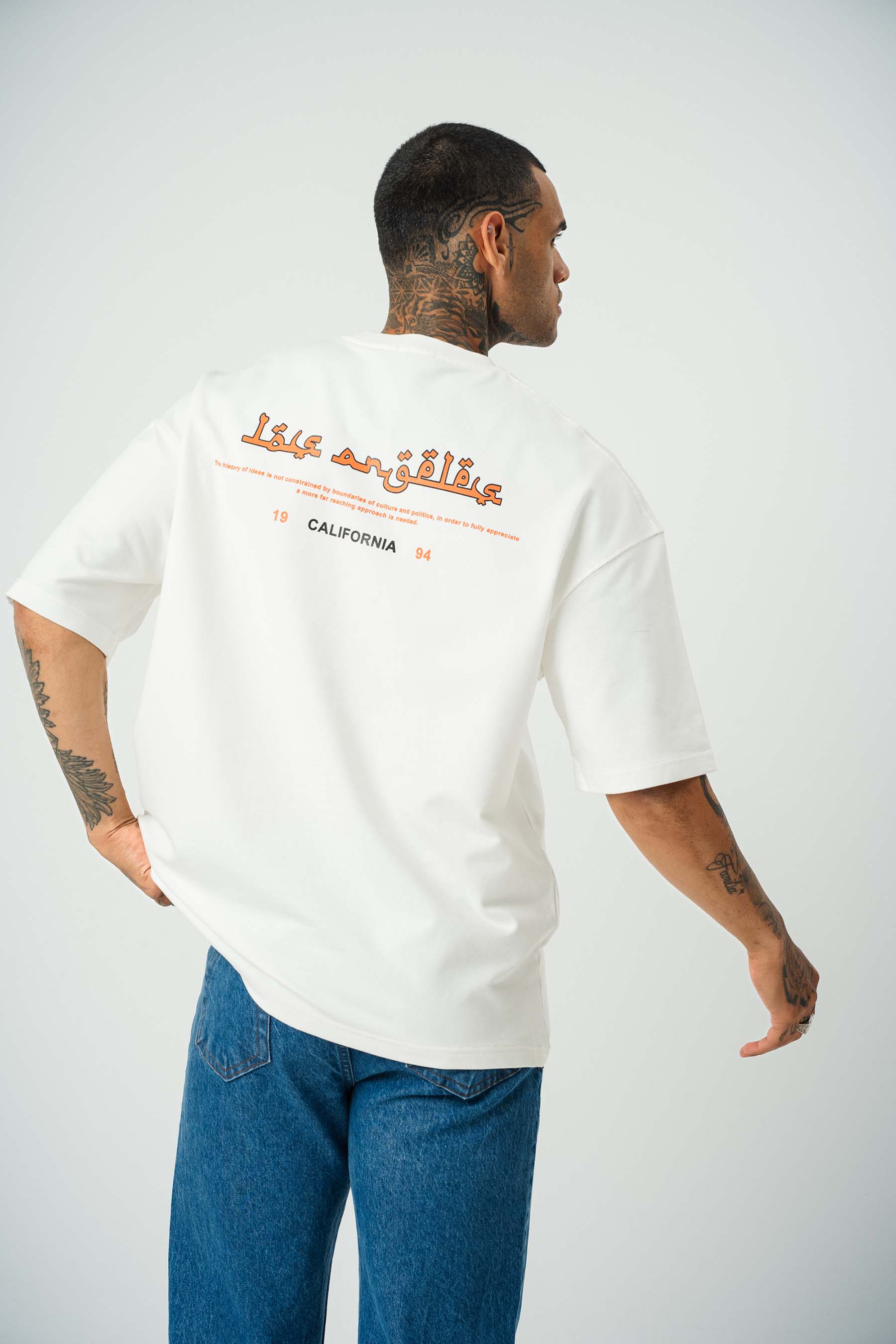California Baskılı Beyaz Oversize T-Shirt