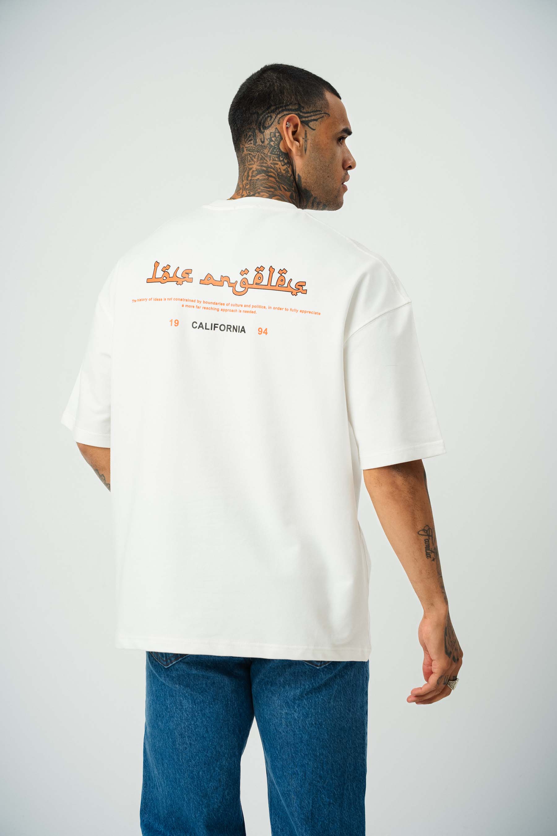 California Baskılı Beyaz Oversize T-Shirt
