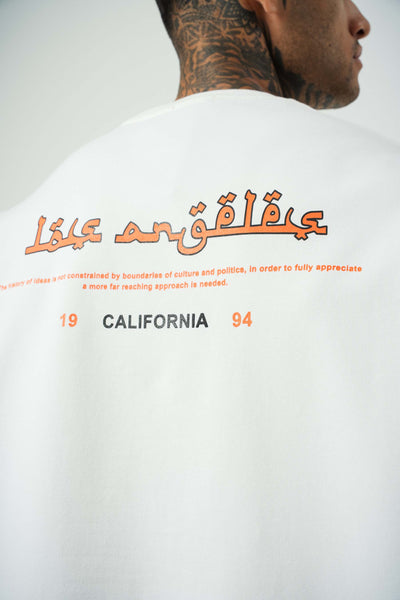 California Baskılı Beyaz Oversize T-Shirt