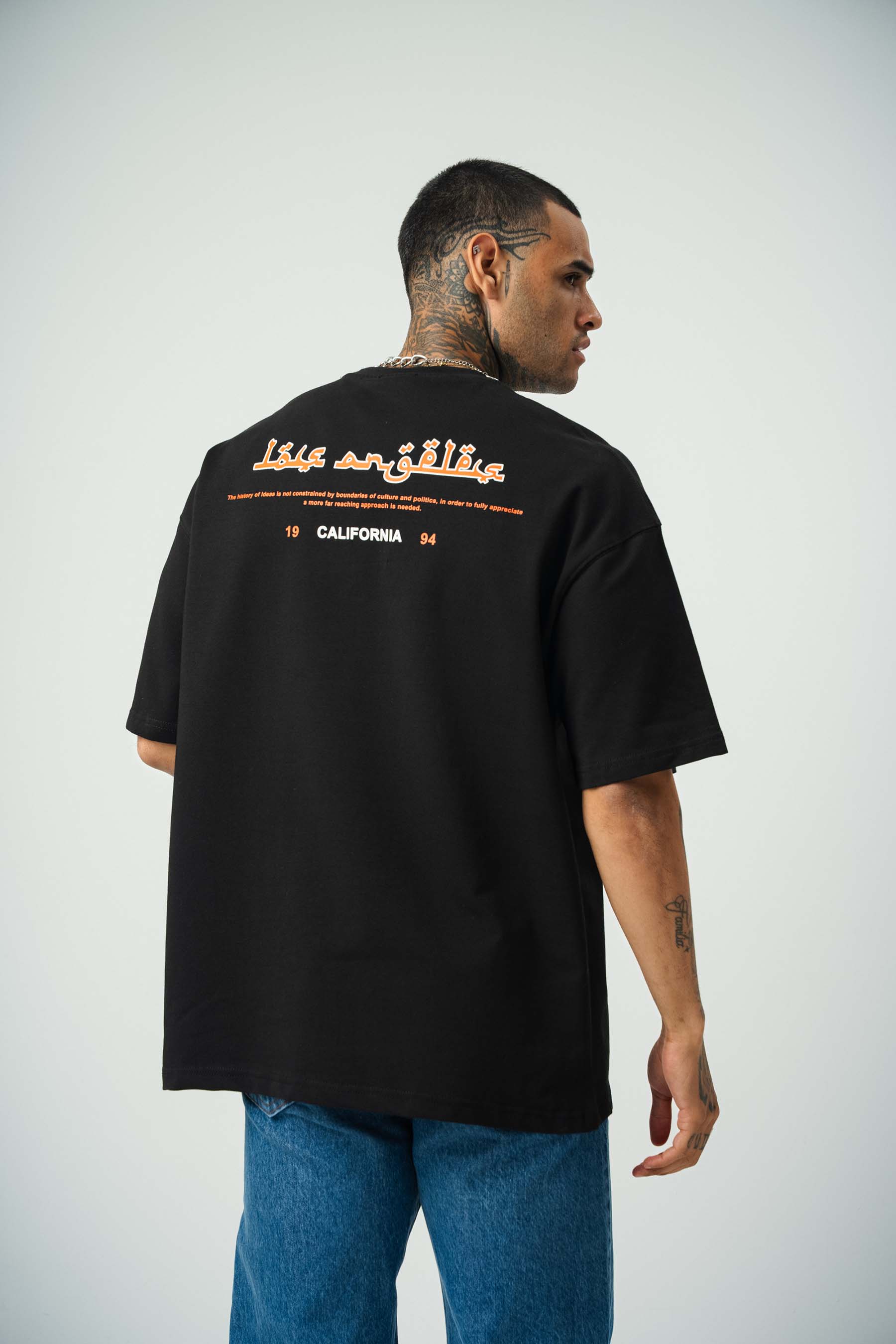 California Baskılı Siyah Oversize T-Shirt