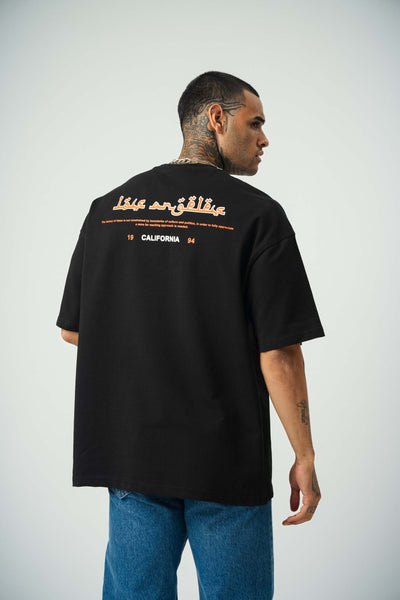 California Baskılı Siyah Oversize T-Shirt