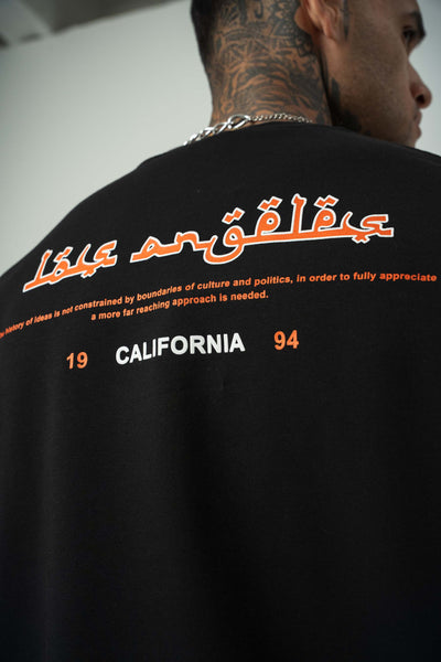 California Baskılı Siyah Oversize T-Shirt
