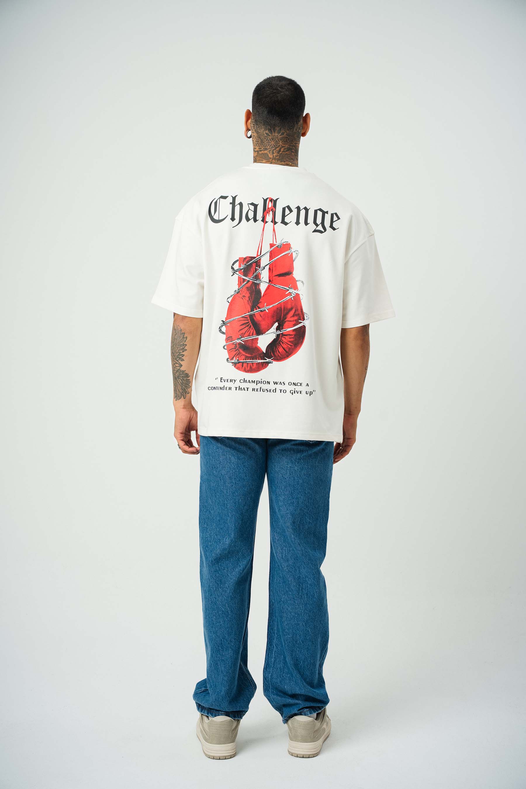 Challange Baskılı Beyaz Oversize T-Shirt