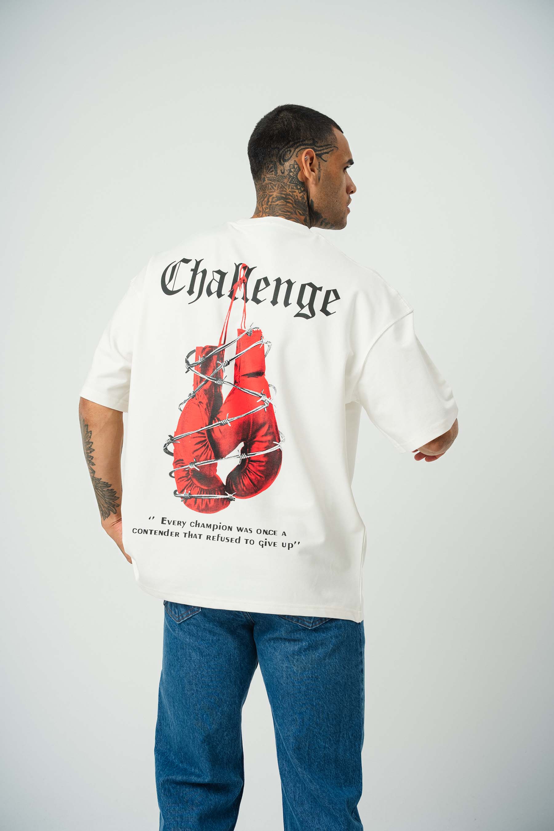 Challange Baskılı Beyaz Oversize T-Shirt