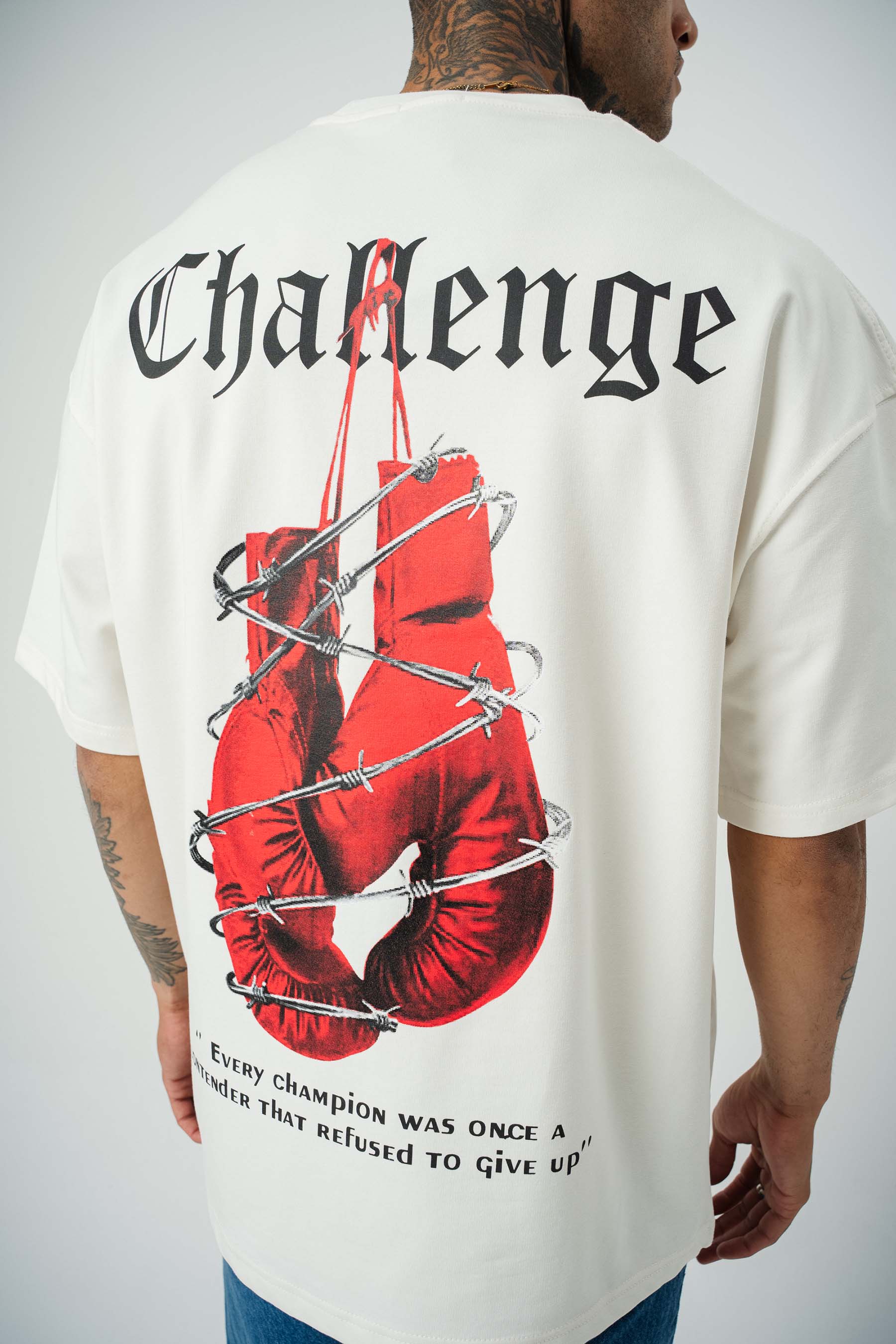 Challange Baskılı Beyaz Oversize T-Shirt