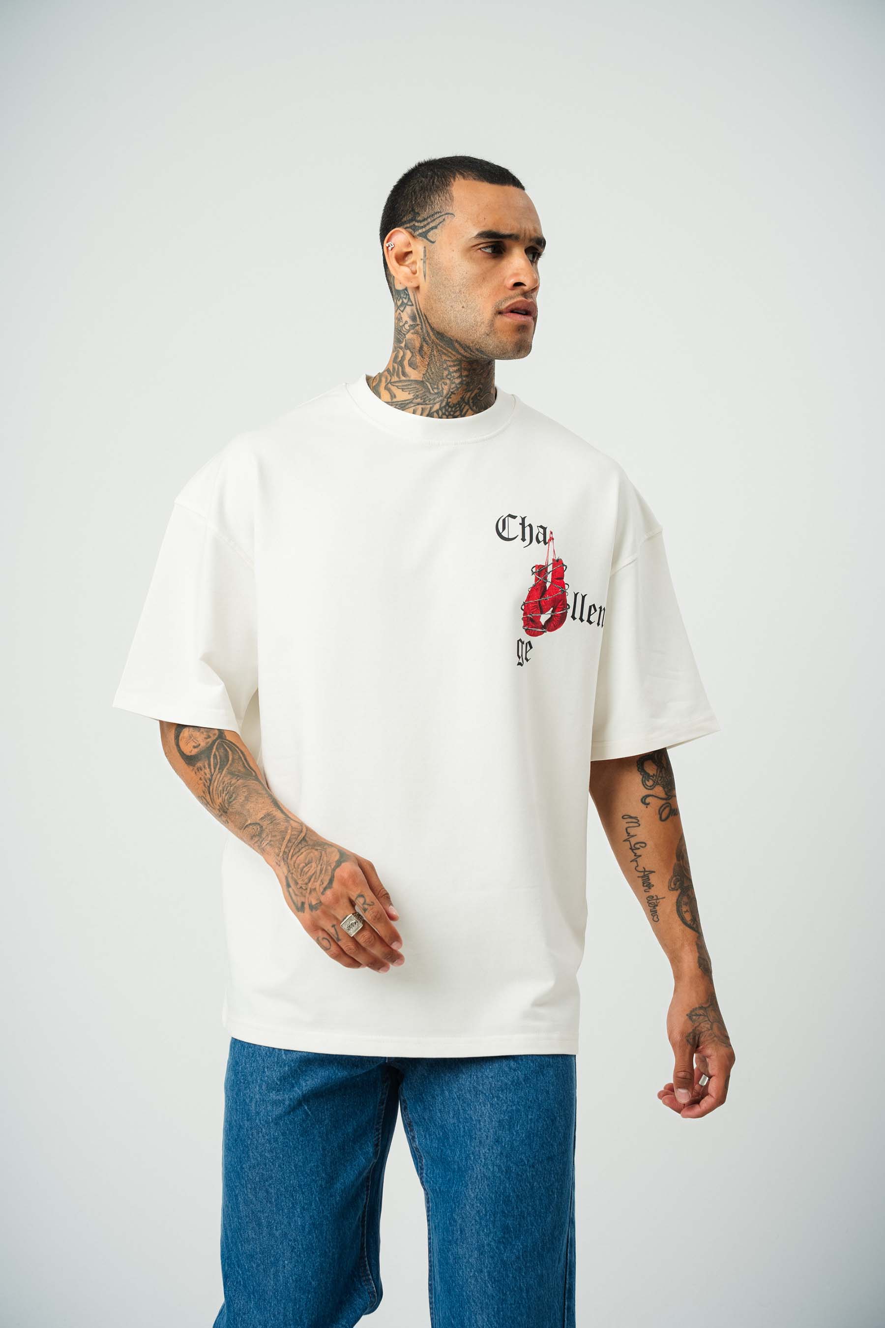 Challange Baskılı Beyaz Oversize T-Shirt