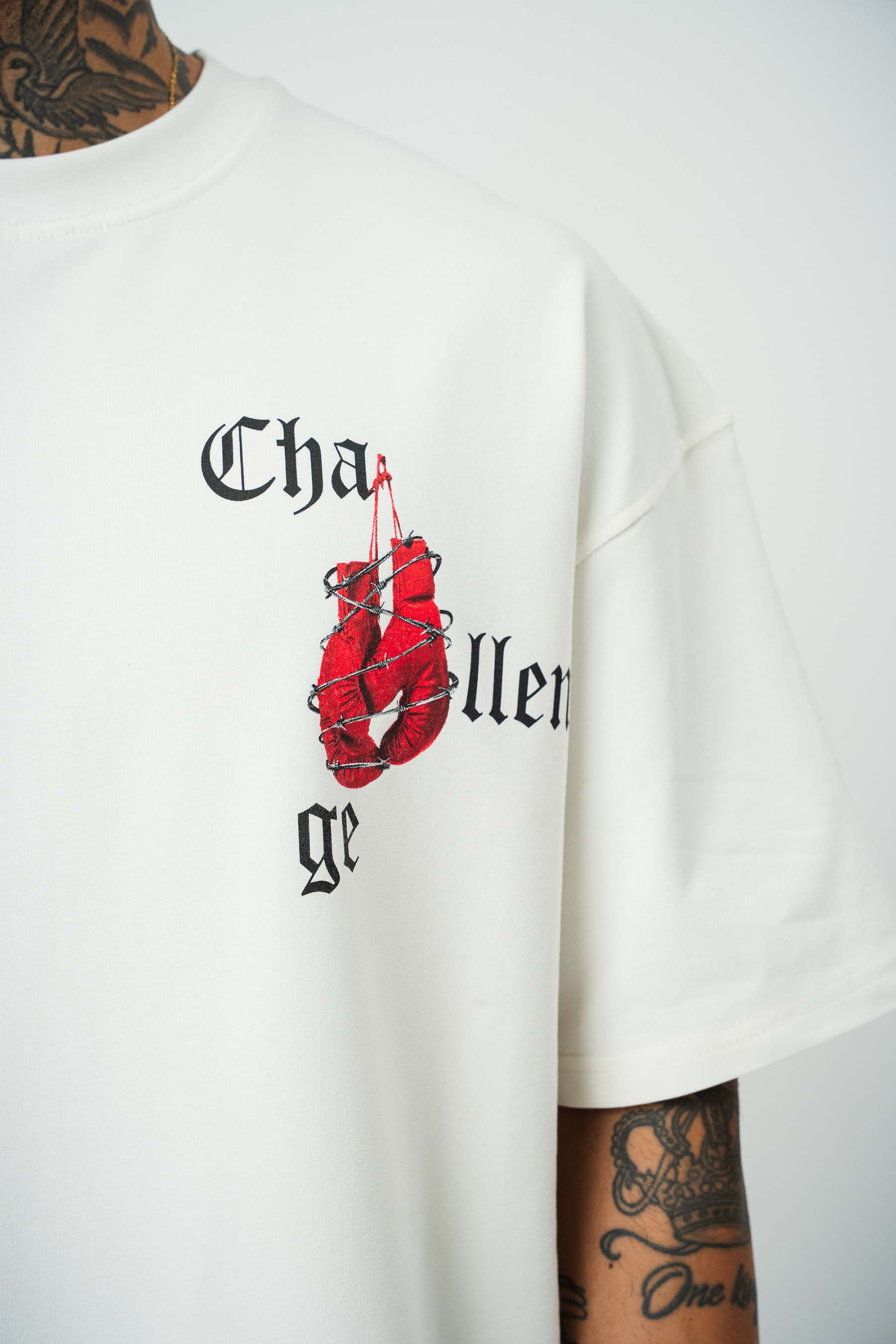 Challange Baskılı Beyaz Oversize T-Shirt