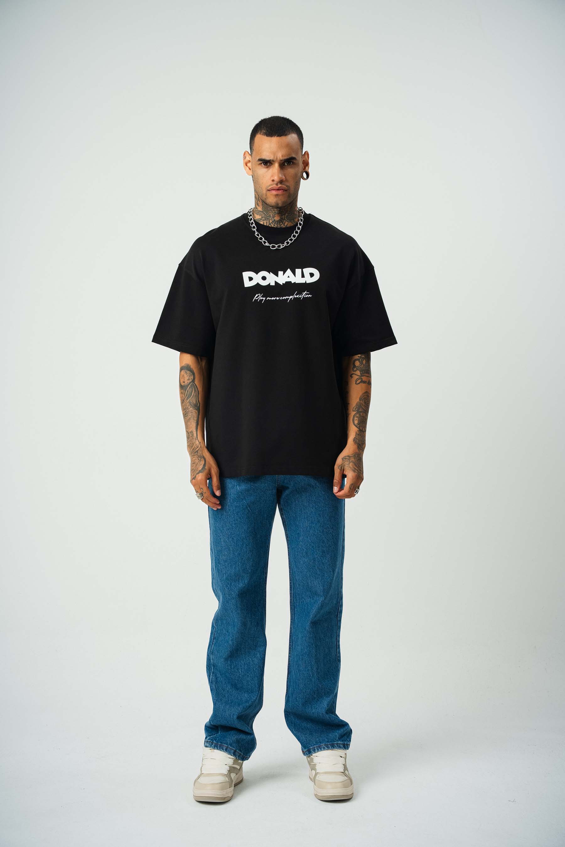 Donald Money Baskılı Siyah Oversize T-Shirt
