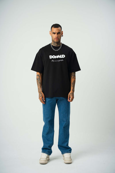 Donald Money Baskılı Siyah Oversize T-Shirt
