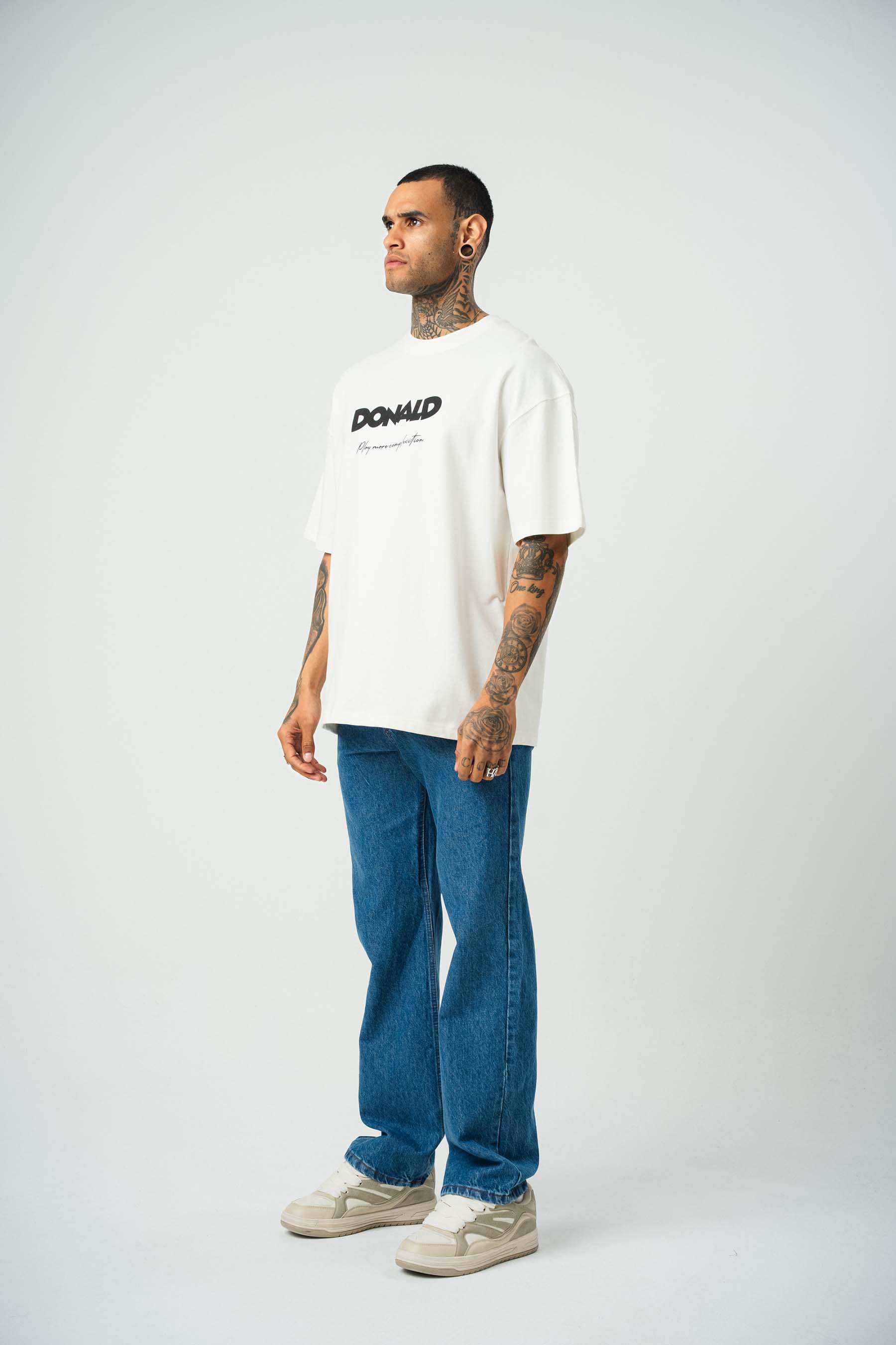 Donald Money Baskılı Beyaz Oversize T-Shirt
