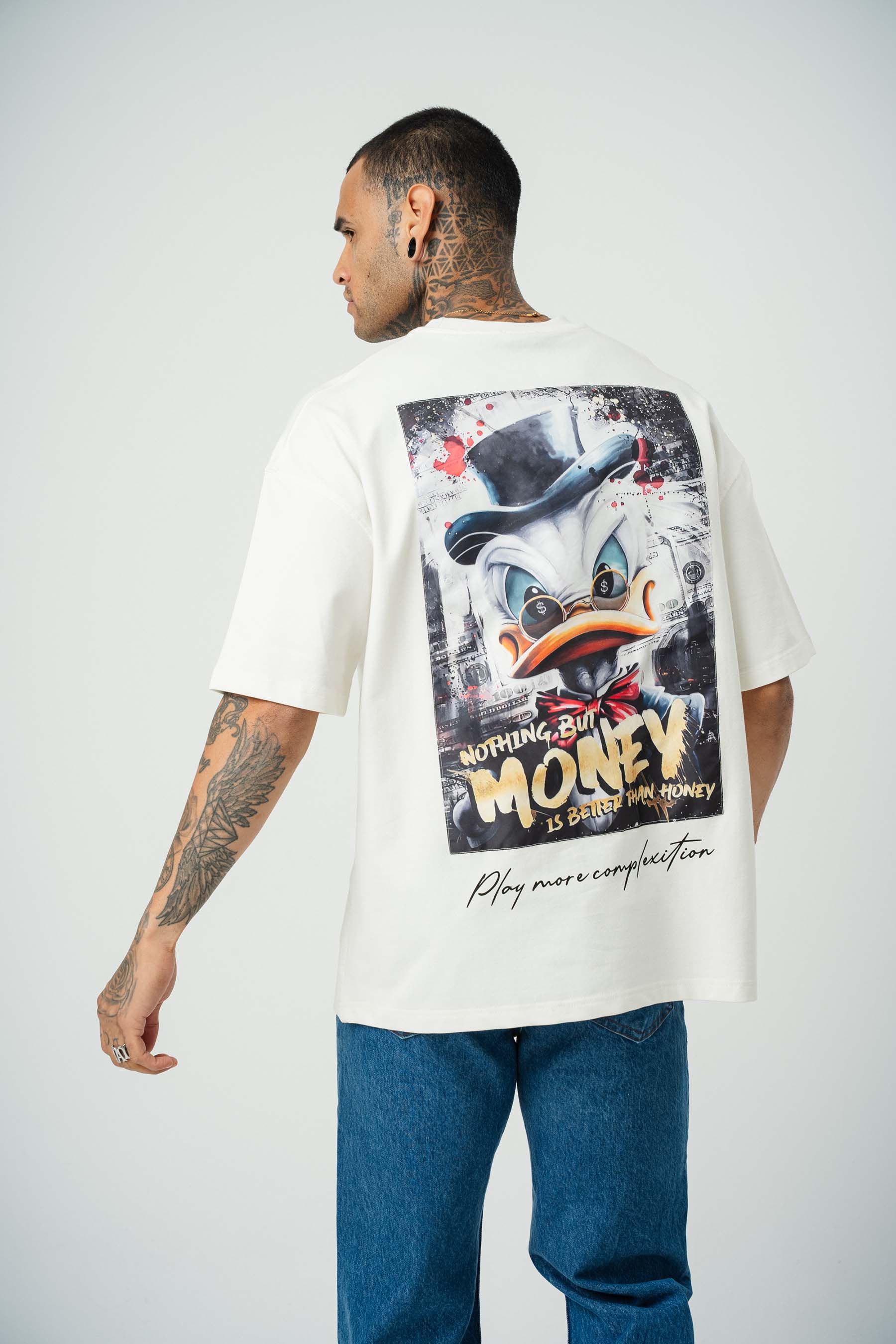 Donald Money Baskılı Beyaz Oversize T-Shirt