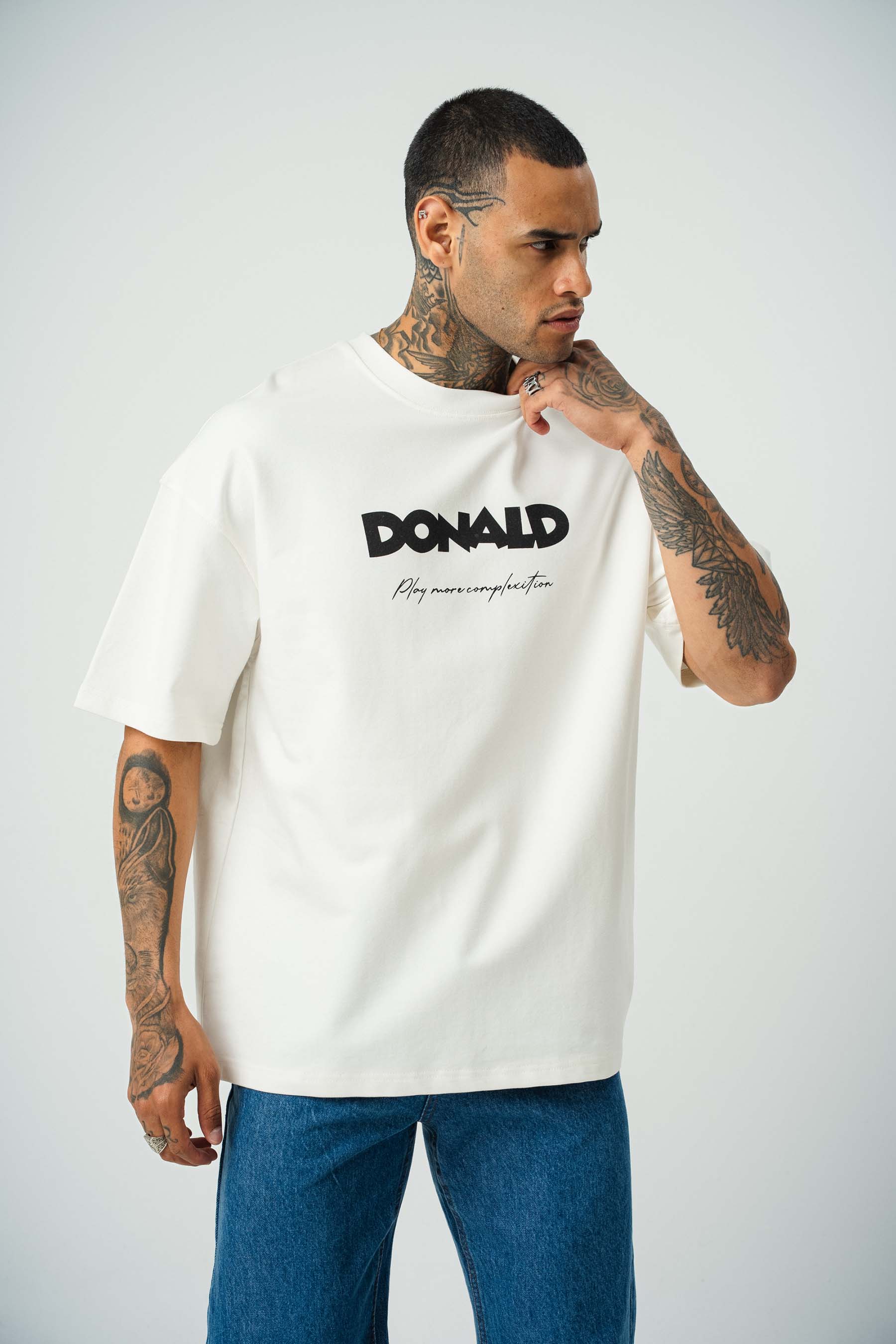Donald Money Baskılı Beyaz Oversize T-Shirt