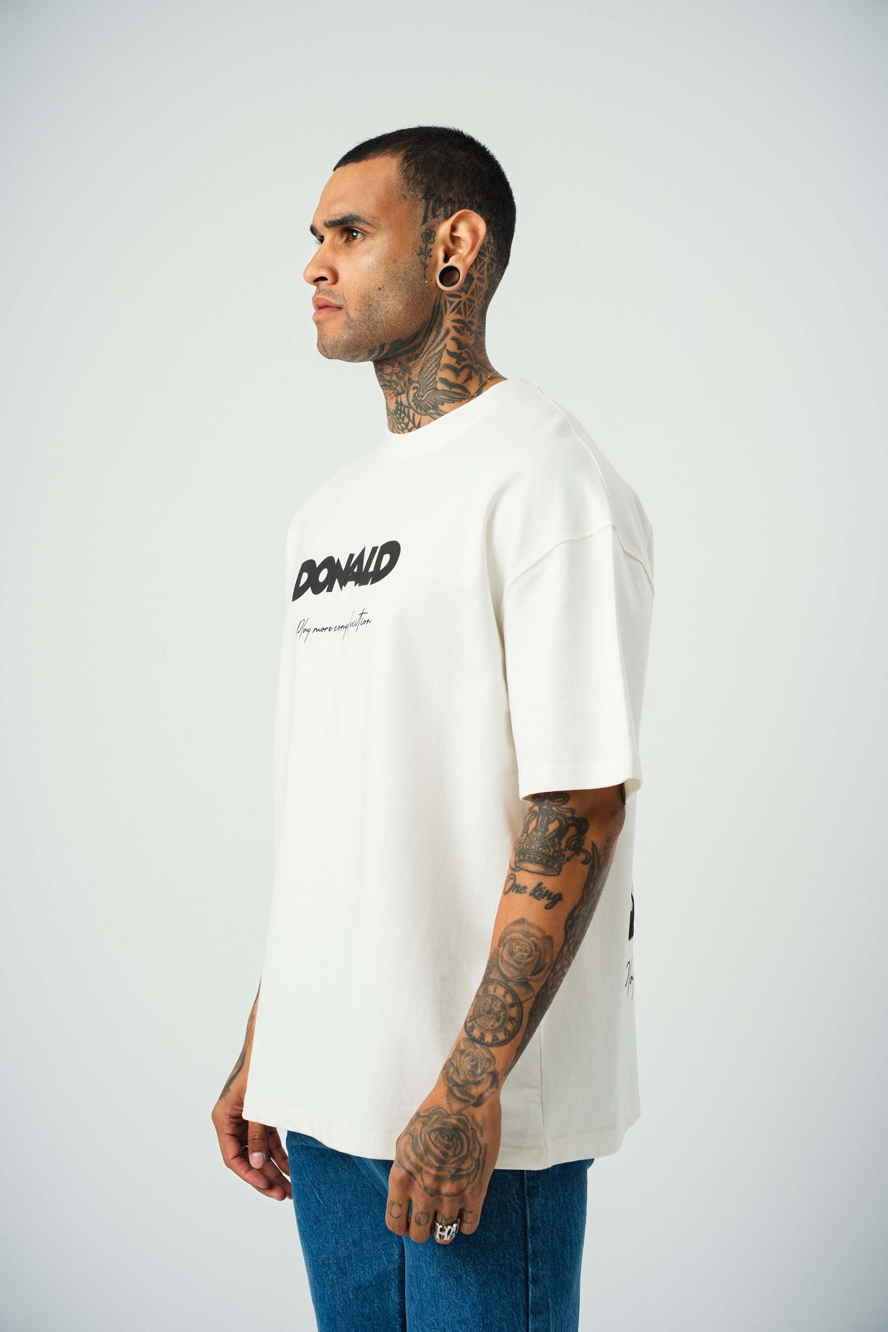 Donald Money Baskılı Beyaz Oversize T-Shirt