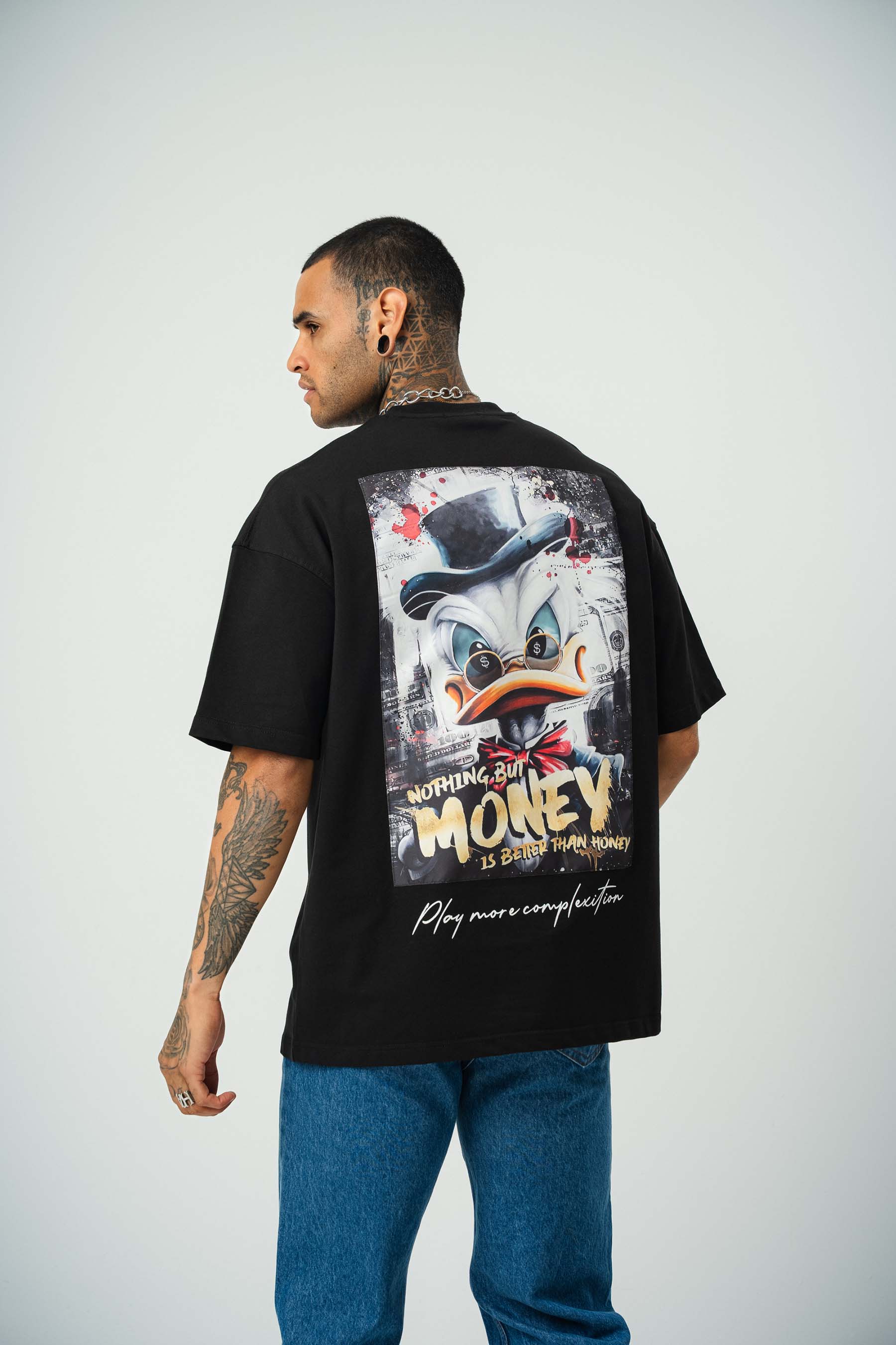 Donald Money Baskılı Siyah Oversize T-Shirt