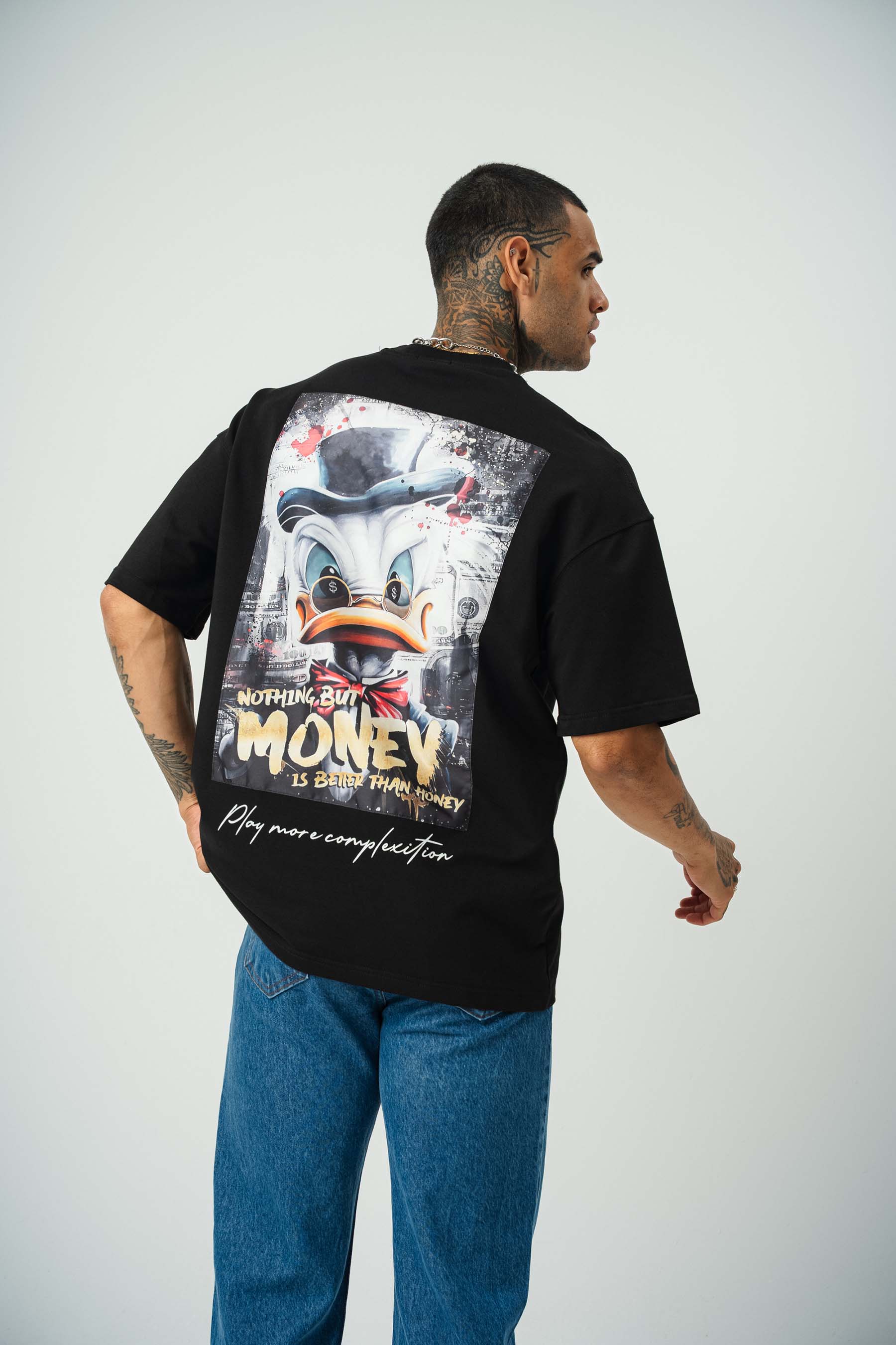 Donald Money Baskılı Siyah Oversize T-Shirt