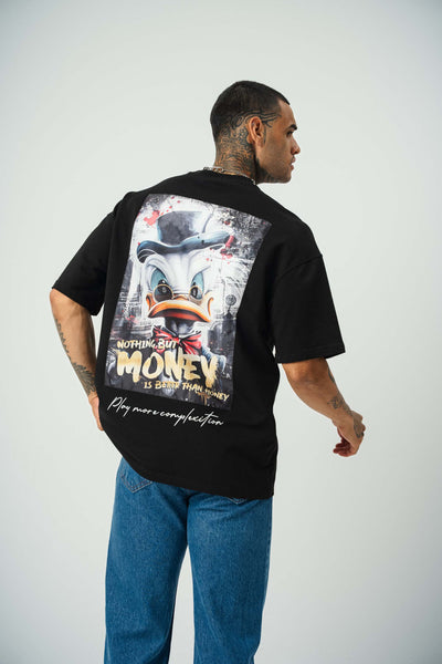 Donald Money Baskılı Siyah Oversize T-Shirt