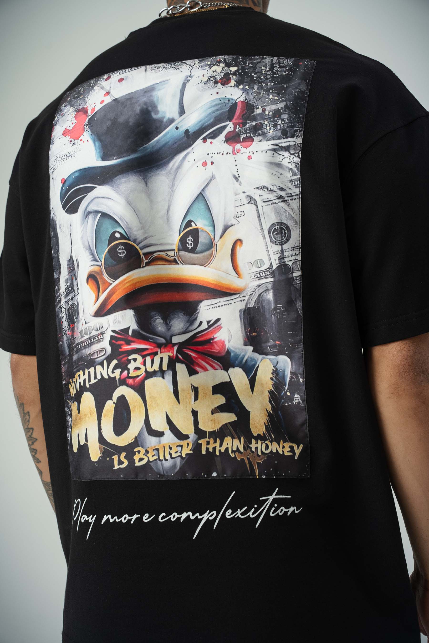 Donald Money Baskılı Siyah Oversize T-Shirt