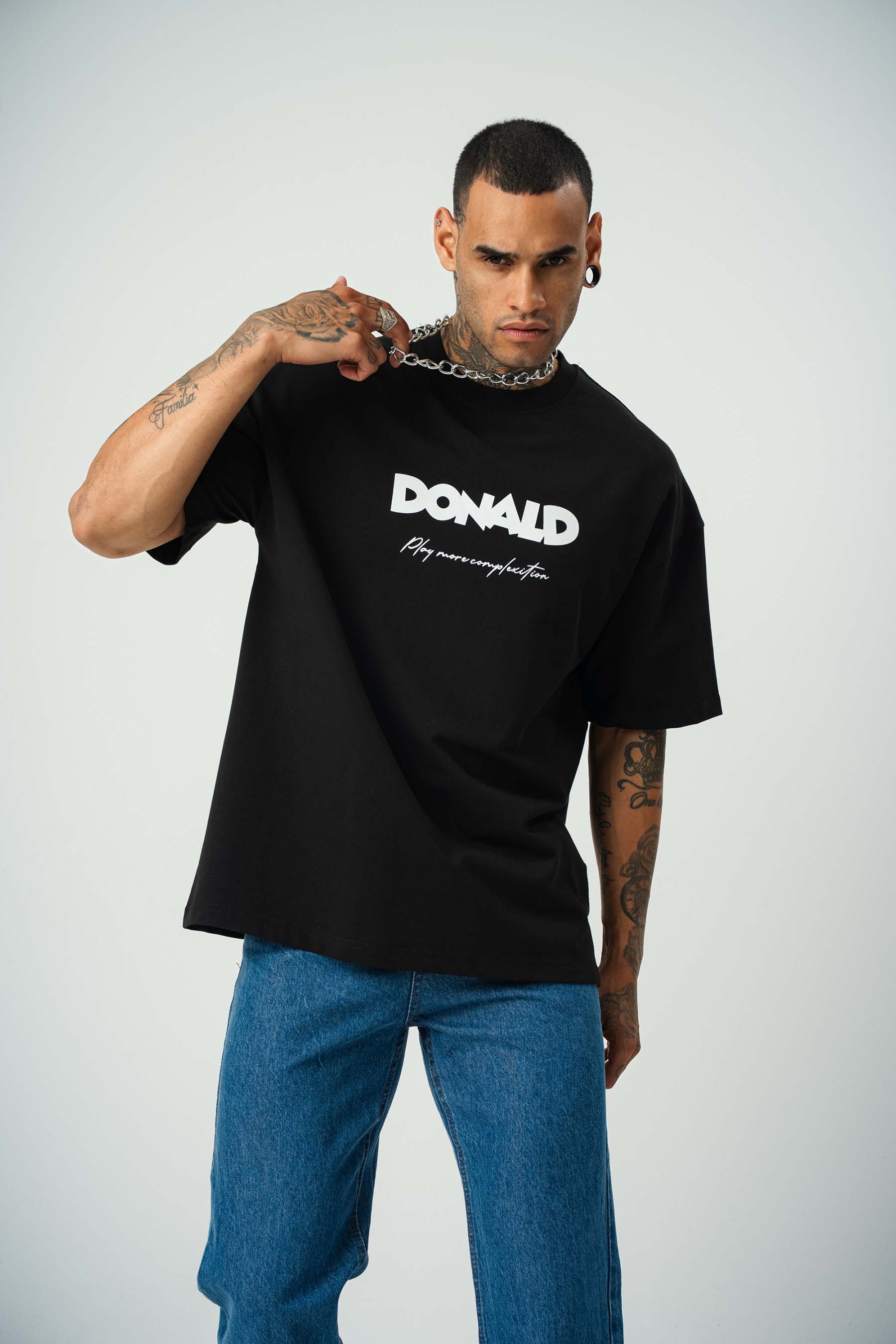Donald Money Baskılı Siyah Oversize T-Shirt