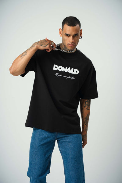Donald Money Baskılı Siyah Oversize T-Shirt
